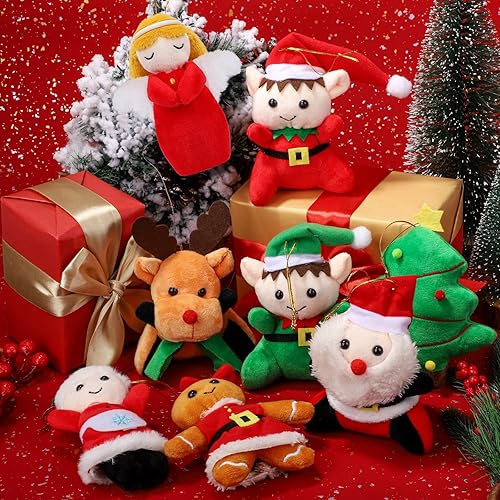 Miniatura 4 de Fovths 12 piezas de animales de peluche de Navidad de 5.7 pulgadas, muñeco de nieve, Papá Noel, elfo, elfo, árbol de Navidad, juguetes de peluche