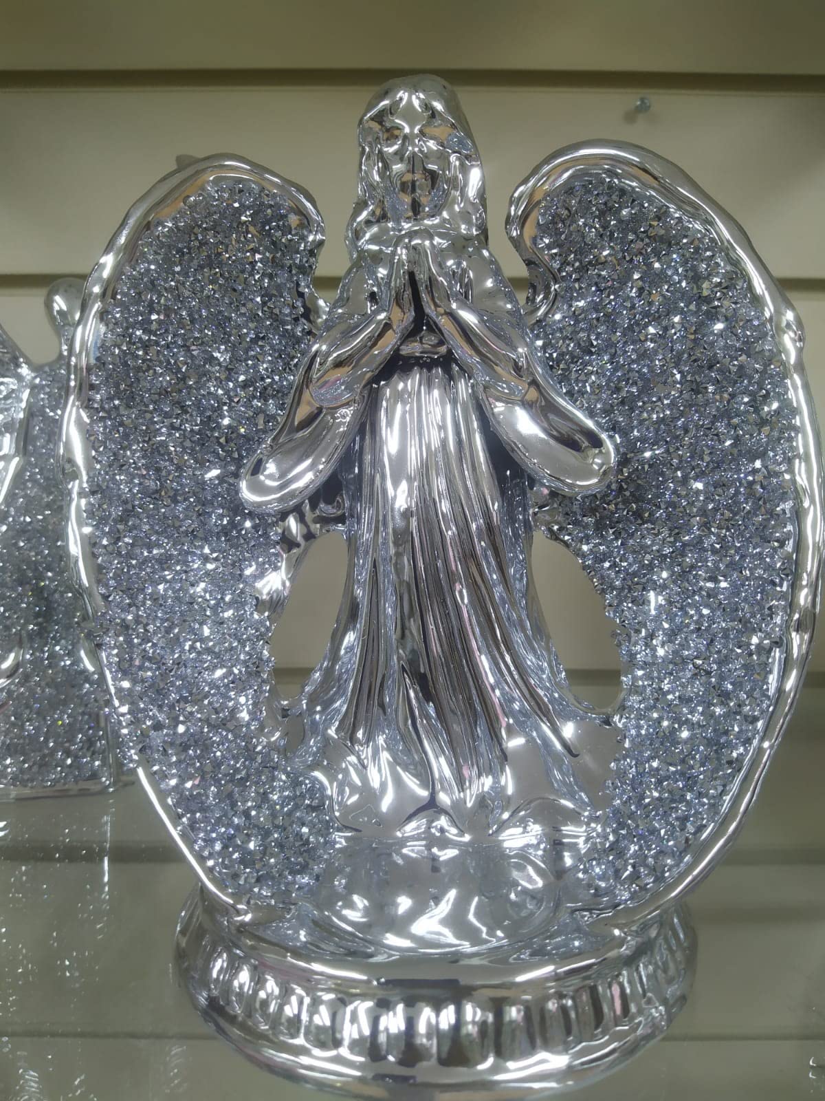 Biznest Angel Sparkle Ornament Bling Crushed Diamond Gift Praying Flying Angel Statue Crushed Diamond Display Home Decoration Statue