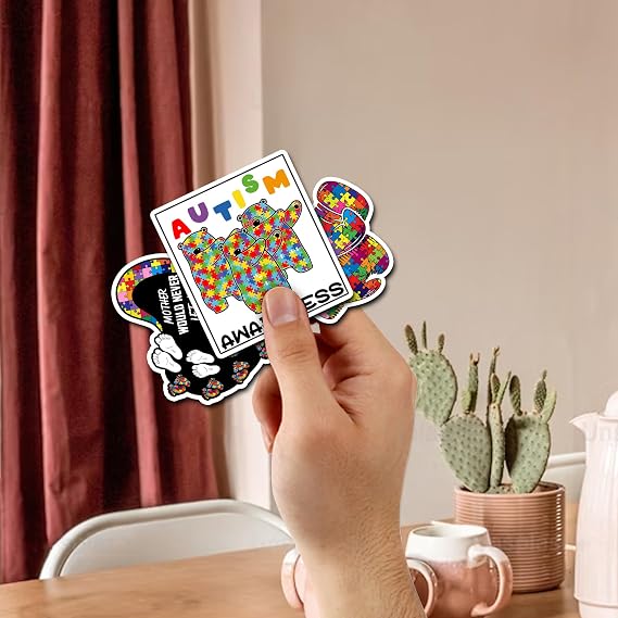 Pack 50 PCS Autism Awareness Stickers Waterproof Vinyl Decal Small Aesthetic Decor Laptop Water Bottles Phone Case Luggage Inspirational Sticker Set Bulk for Kids Teens Adults