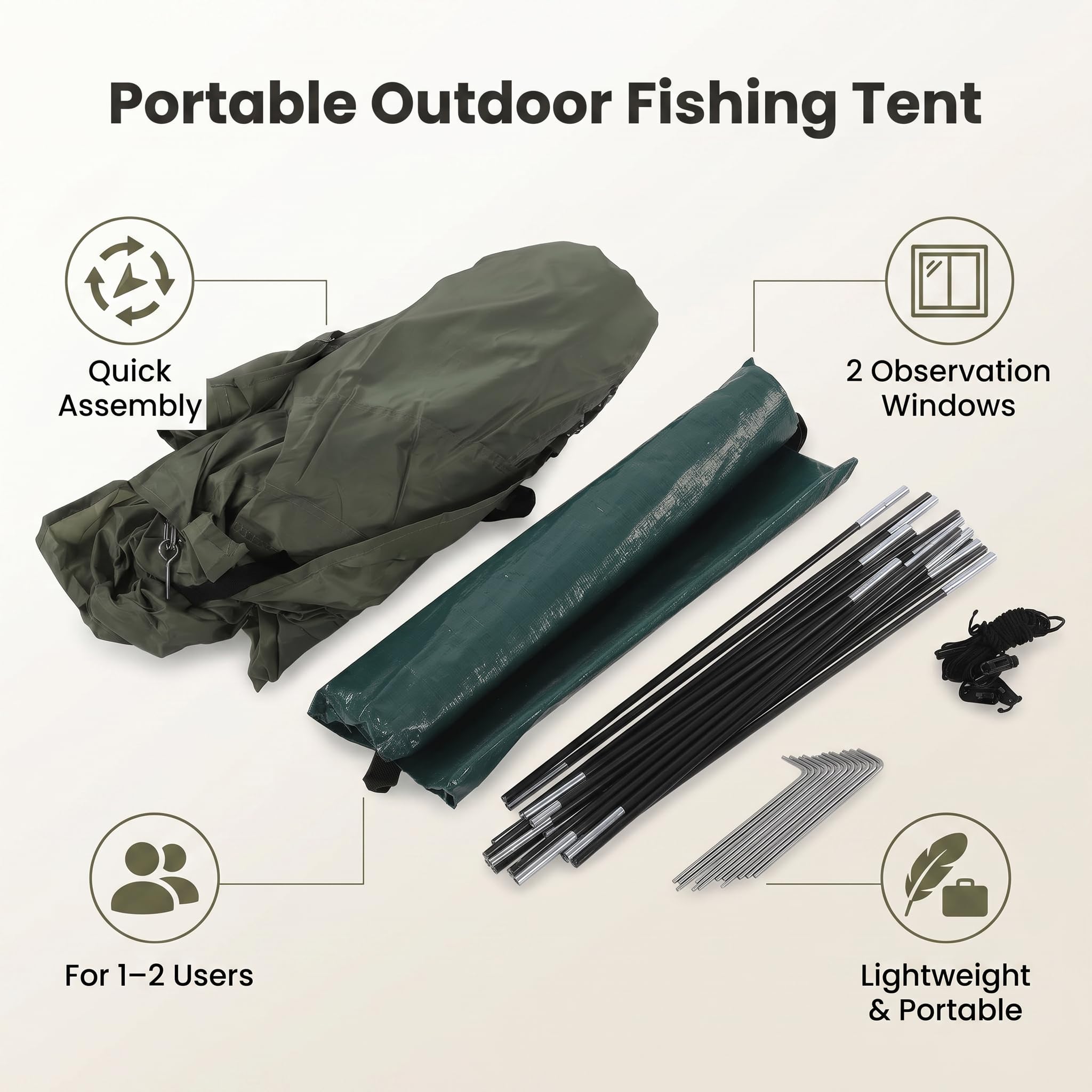 Ejoyous Outdoor-Angelzelt Glasfaser-Oxford-Stoff-Angelzelt 1-2 Personen mit Innenbereich