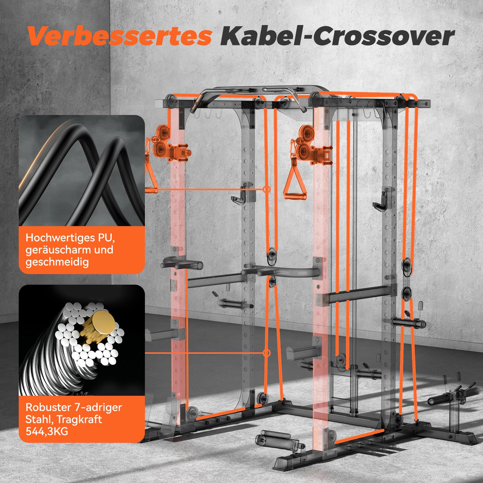 FEIERDUN Multifunktionaler Kniebeugen-Rack, Power Cage,907kg Kapazität, Power Rack mit verstellbarem Kabel-Crossover-System und zusätzlichen Aufsätzen, idealer Gewichtskäfig für Zuhause/Fitnessstudio