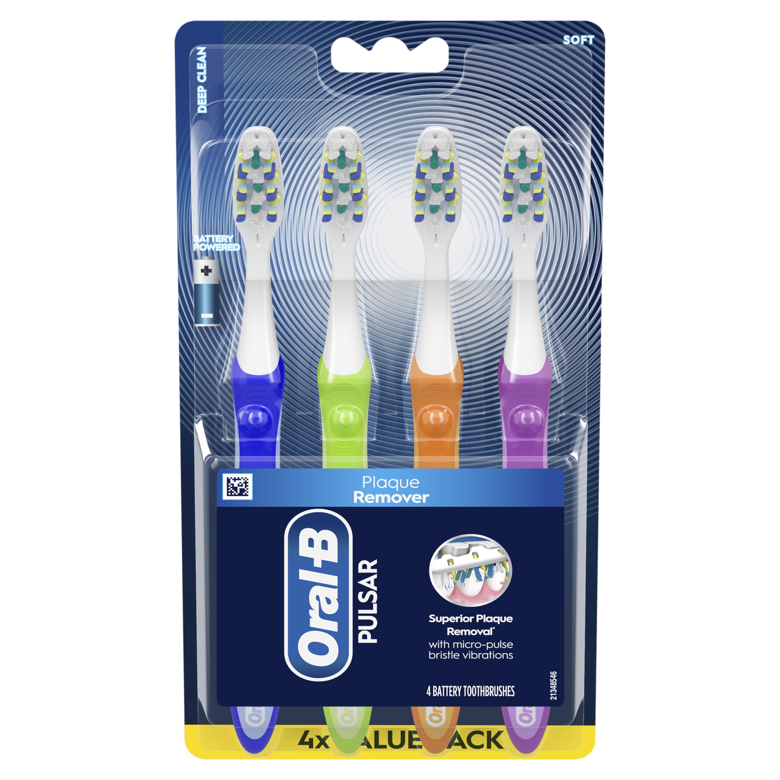 Oral-B Spazzolino da denti vibrante per rimuovere la placca, spazzolino vibrante, morbido, confezione da 4