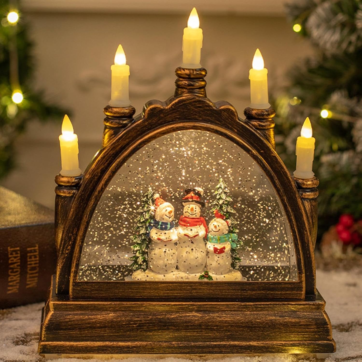 Musical Snow Globe Lantern, Christmas Lights Scene Snow Globes - Home USB Lighted Christmas Lantern - Santa Claus Decoration Desk Ornament for Living Room Table S