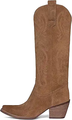 Erocalli Knee High Boots Women Cowgirl Cowboy Western Fall Chunky Block High Heel Tall Long Fashion Boot Side Zipper