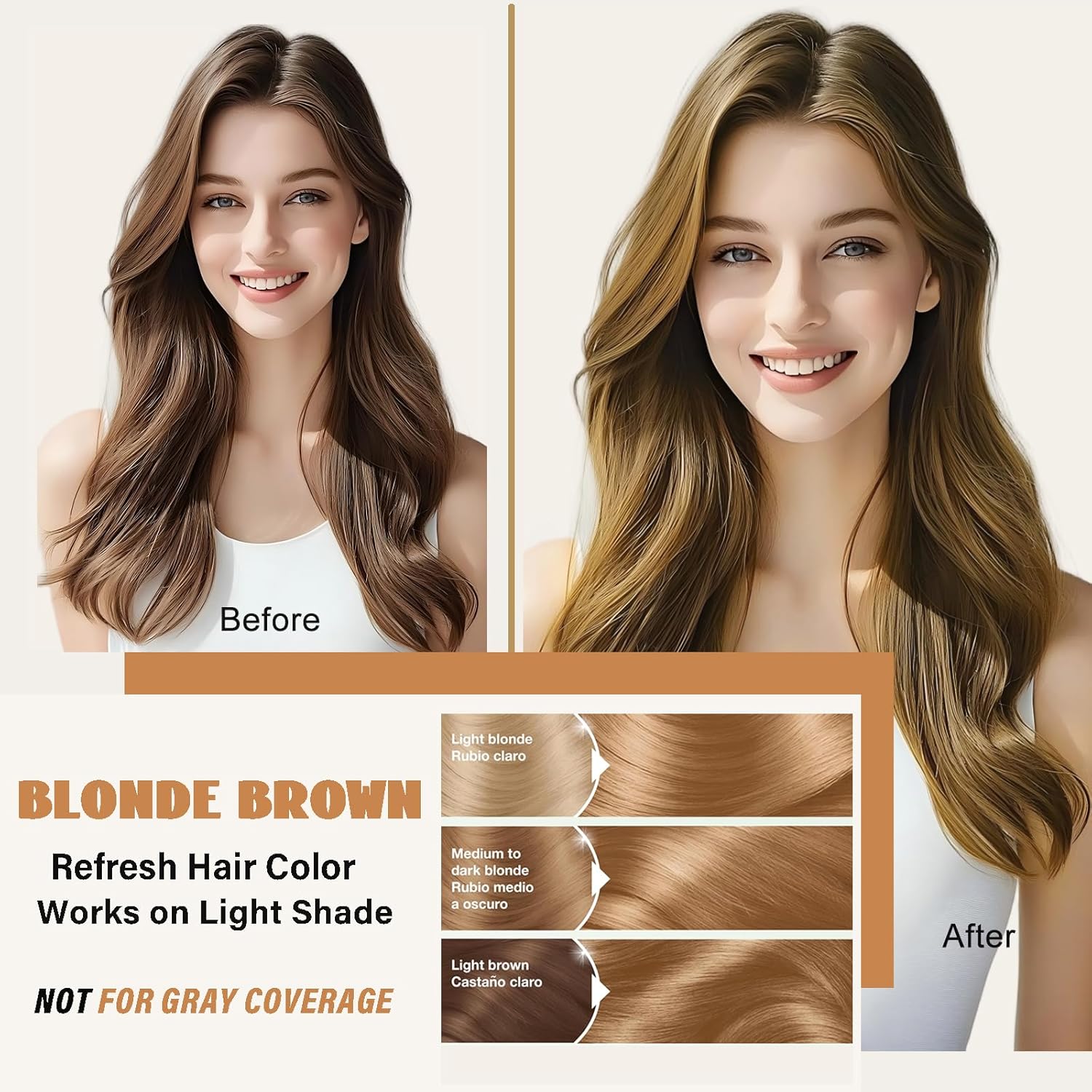 Blonde Brown Hair Dye Shampoo for Women Men, Herbal 3-in-1 Hair Color Shampoo, Semi-Permanent Brown Hair Dye, Shampoo Para Pintar El Cabello, Colors Hair in Minutes, Easy to Use at Home - 16.90 Fl Oz