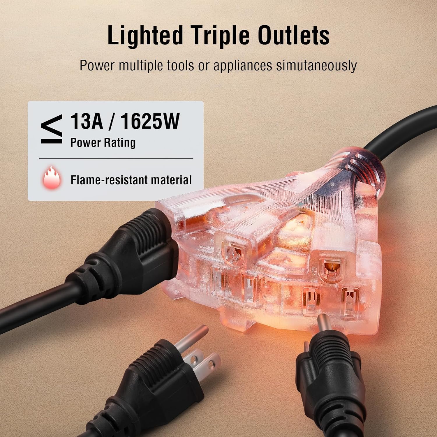 SURAIELEC 12 Gauge Extension Cord Reel, 60 FT Retractable Extension Cord, 12 AWG/3C SJTOW Heavy Duty Power Cord, 13 AMP Circuit Breaker, Lighted Triple Tap, Ceiling or Wall Mount, ETL Listed, Black