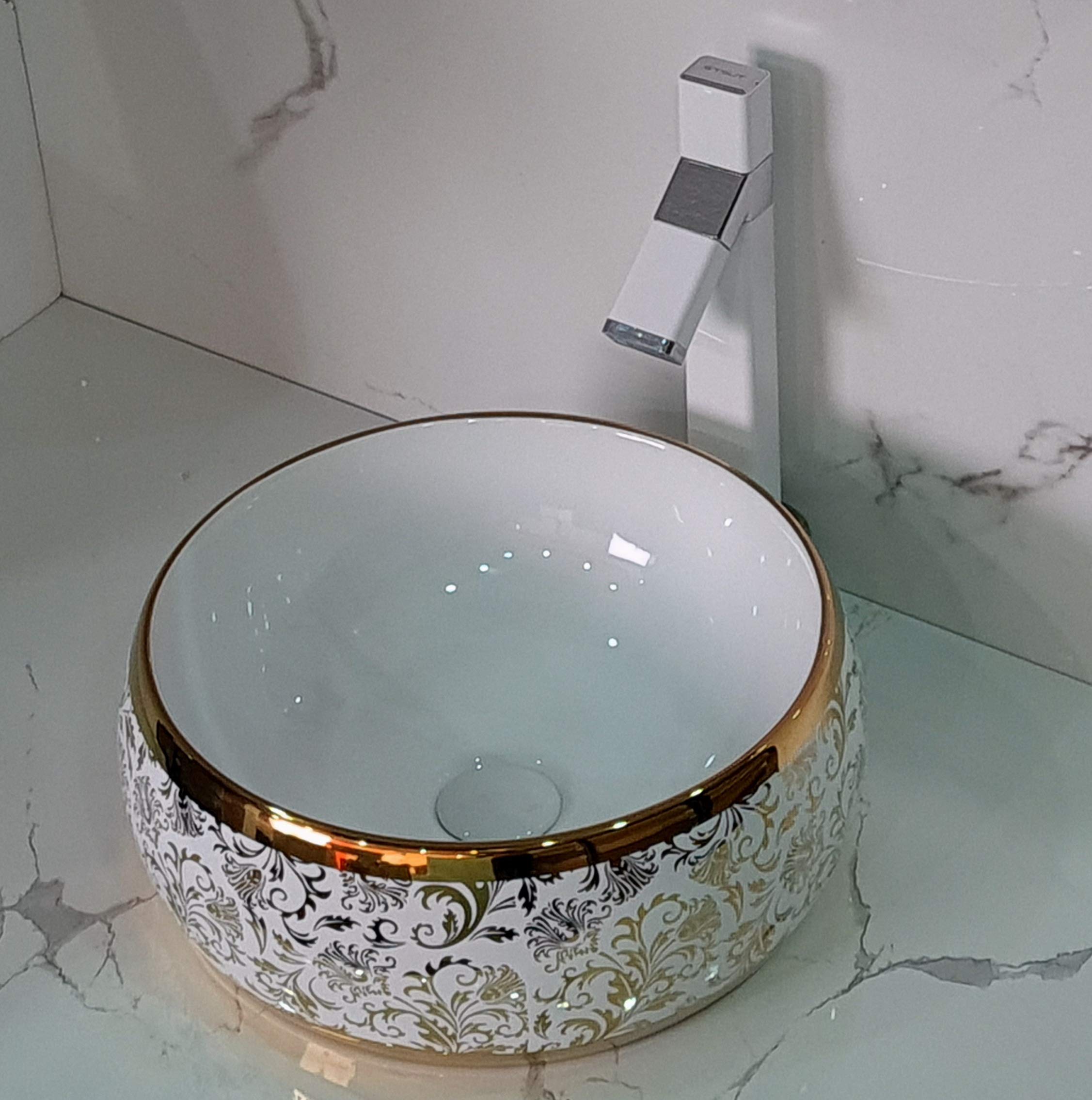 B BACKLINE Ceramic Designer Round Counter Over Counter Wash Basin for Bathroom & Living Room 40 X 40 X 15 cm (White Gold) (B08J88ZPB5) Amazon Price History, Amazon Price Tracker