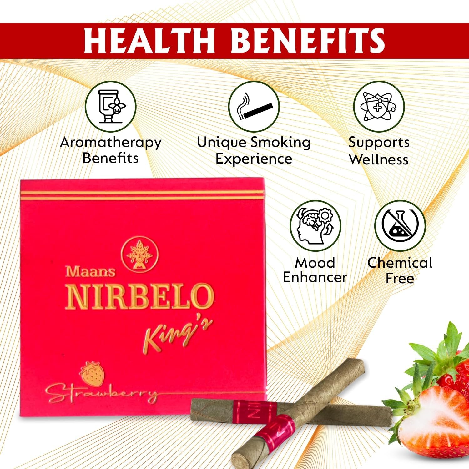 King’s Premium Herbal Cigar | Strawberry Flavor | 100% Tobacco & Nicotine Free Alternative | Corn Husk Filter | Pack of 1 (5 Cigars)