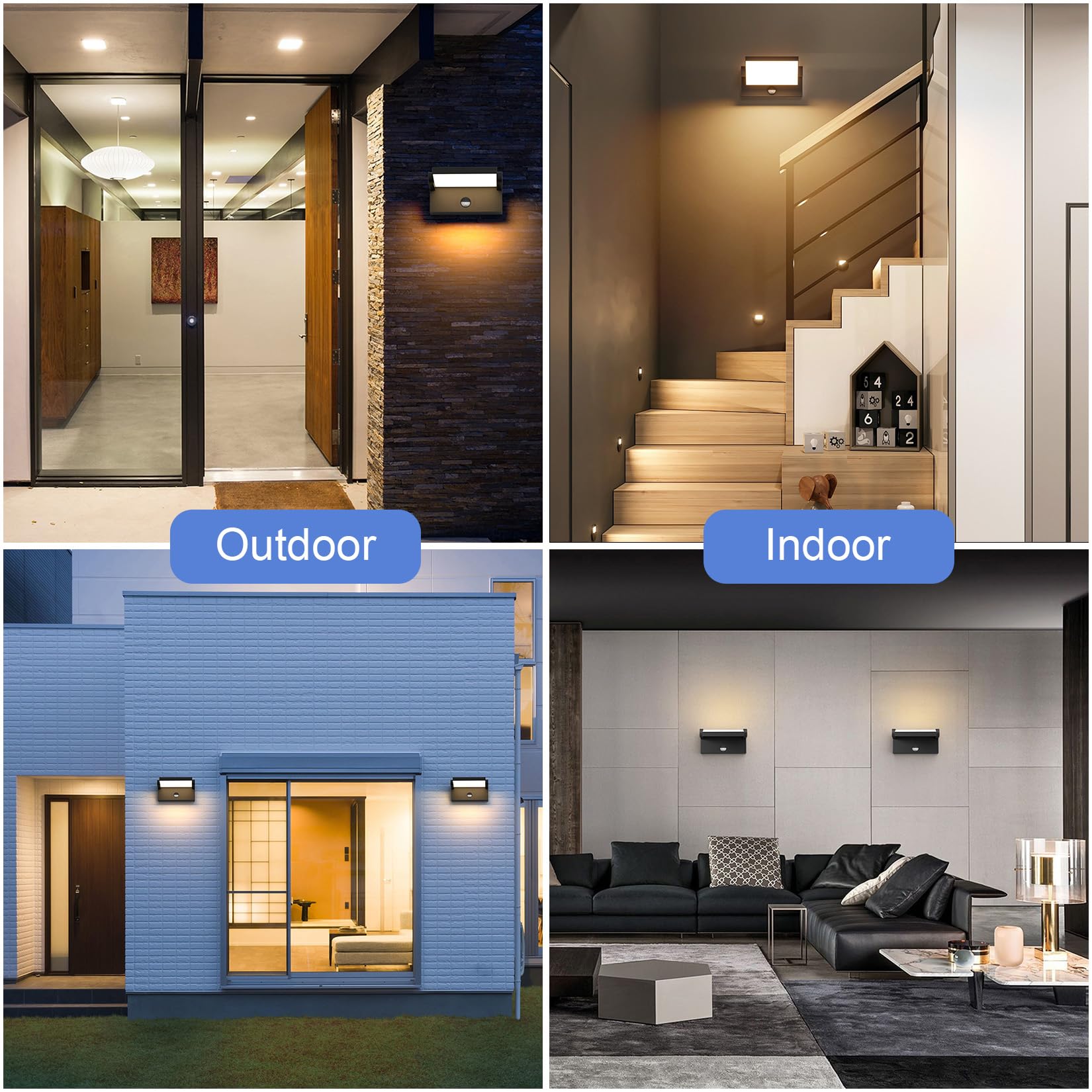 Klighten Applique Led Esterno/Interno con Sensore di Movimento IP65 Impermeabile, 24W Lampade da Parete Orientabile, Lampada da Muro Moderno per Ingresso Corridoio Terrazza, Nero, Bianco Caldo 3000K