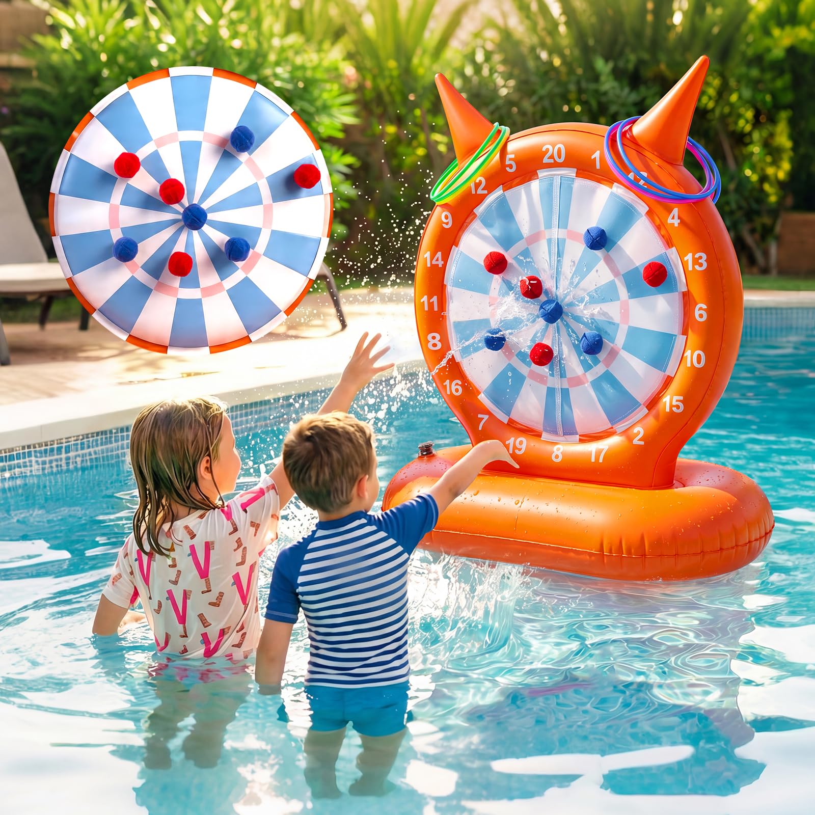 Photo 1 of Inflatable Dart Board Pool Toys, 2-in-1 Pool Games with Throwing & Ring-toss Games, Sewn Fabric Balls and Rings for Kids & Adults, Suitable for Family Gatherings & Water Parties