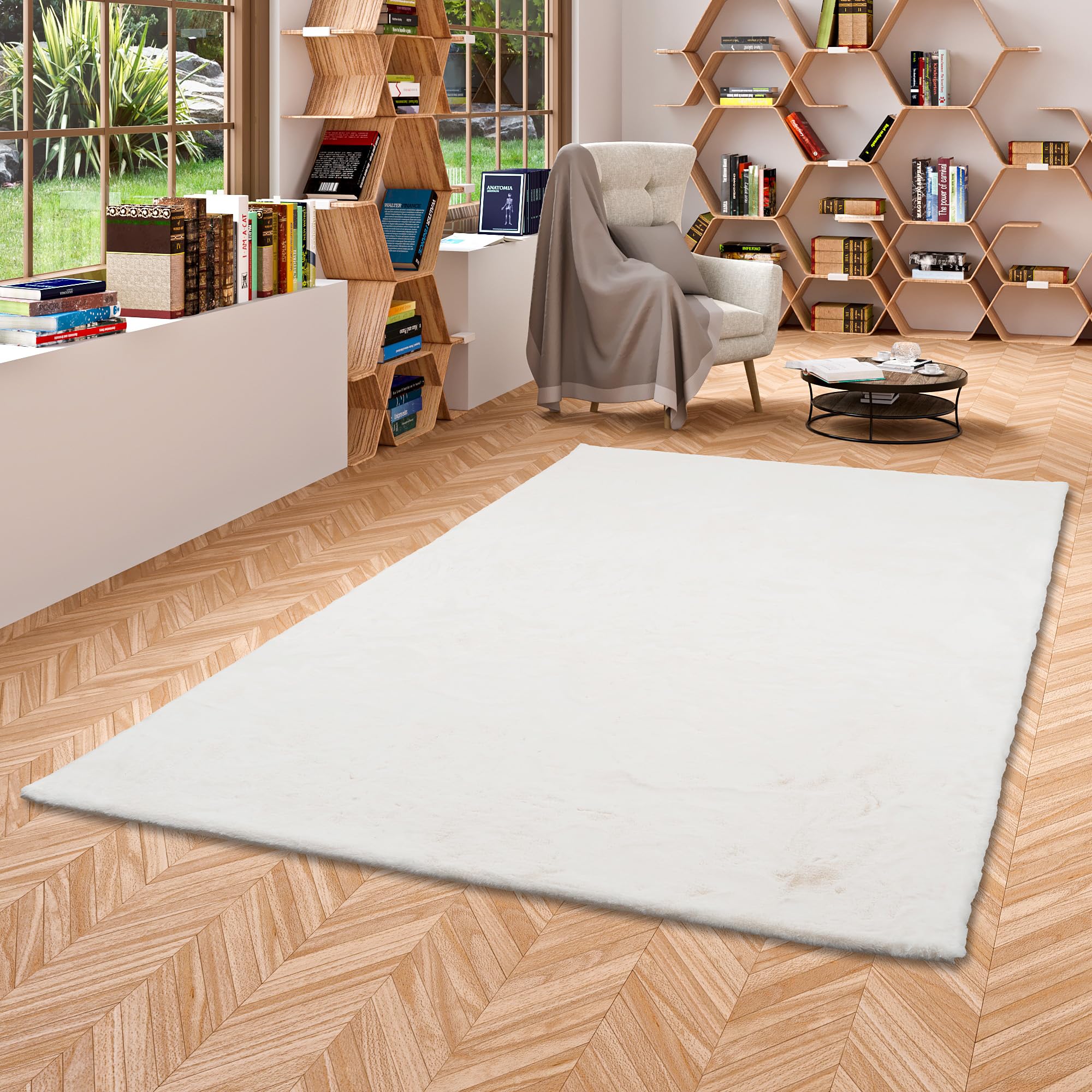 Pergamon Plush - Tapis de Luxe en Fourrure synthétique Super Douce - Blanc