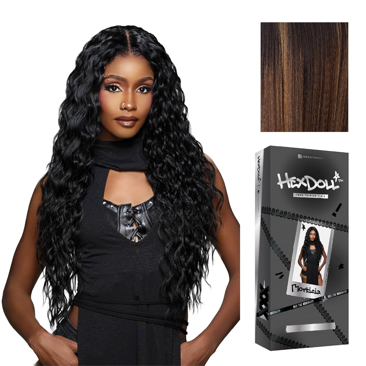 Sensationnel HexDoll 13X4 Lace Wig - Morticia Lacefrontal Glueless Synthetic with Natural Density Preplucked Hairline (BALAYAGEHAZELNUT)