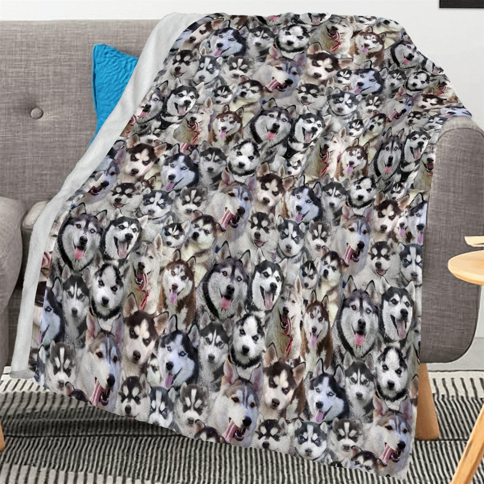 Kevcer Gifts for Husky Lover, Husky Dog Blanket for Dog Mom Pet Owner, Funny Husky Print Throw Blanket for Adult Kids, Soft Flannel Dog Throw Blanket for Couch Bed Sofa Quilt