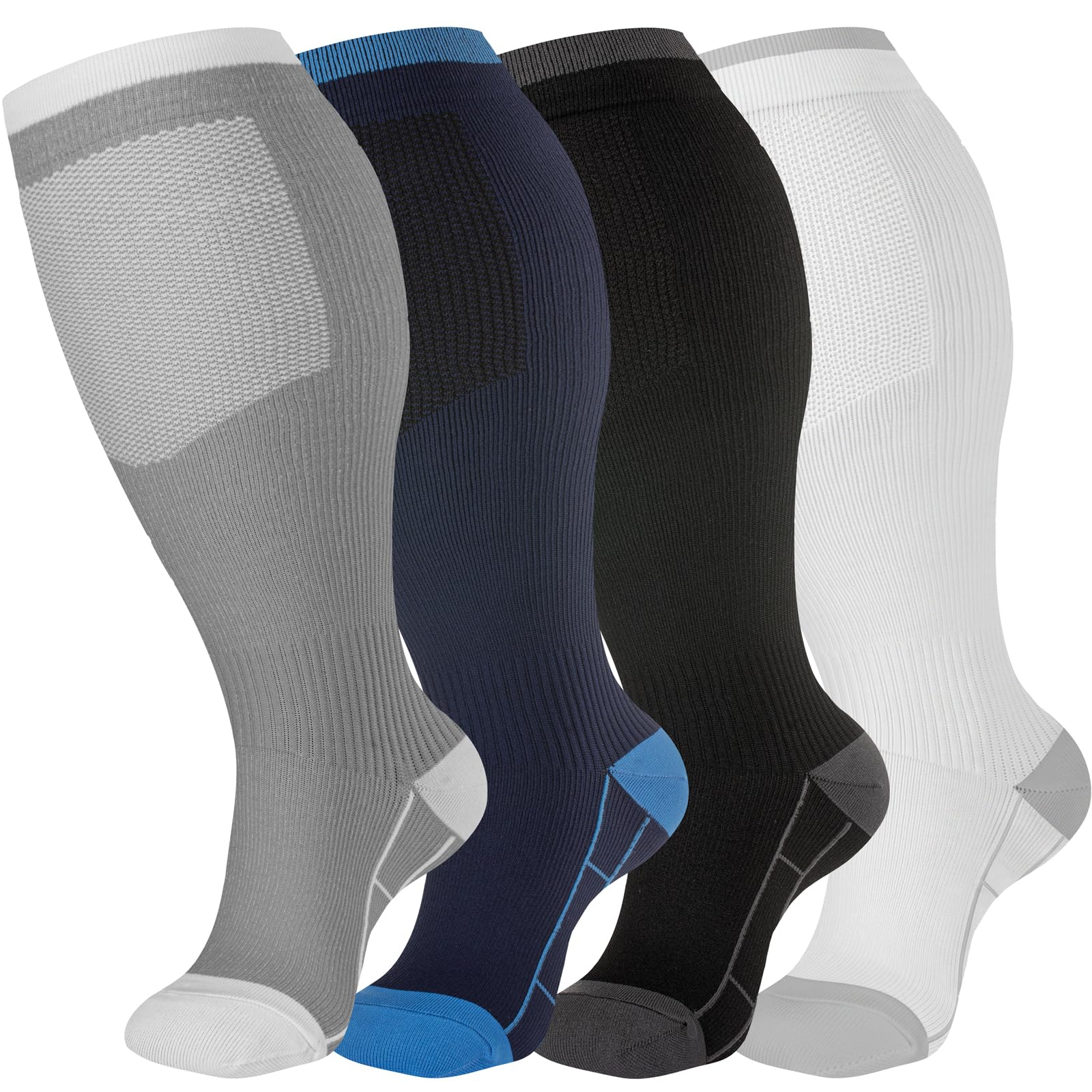 bropite 3/4 Pairs Plus Size Compression Socks for Women &amp; Men 20-30 mmhg-Extra Wide Calf Support Socks for Medical,Running
