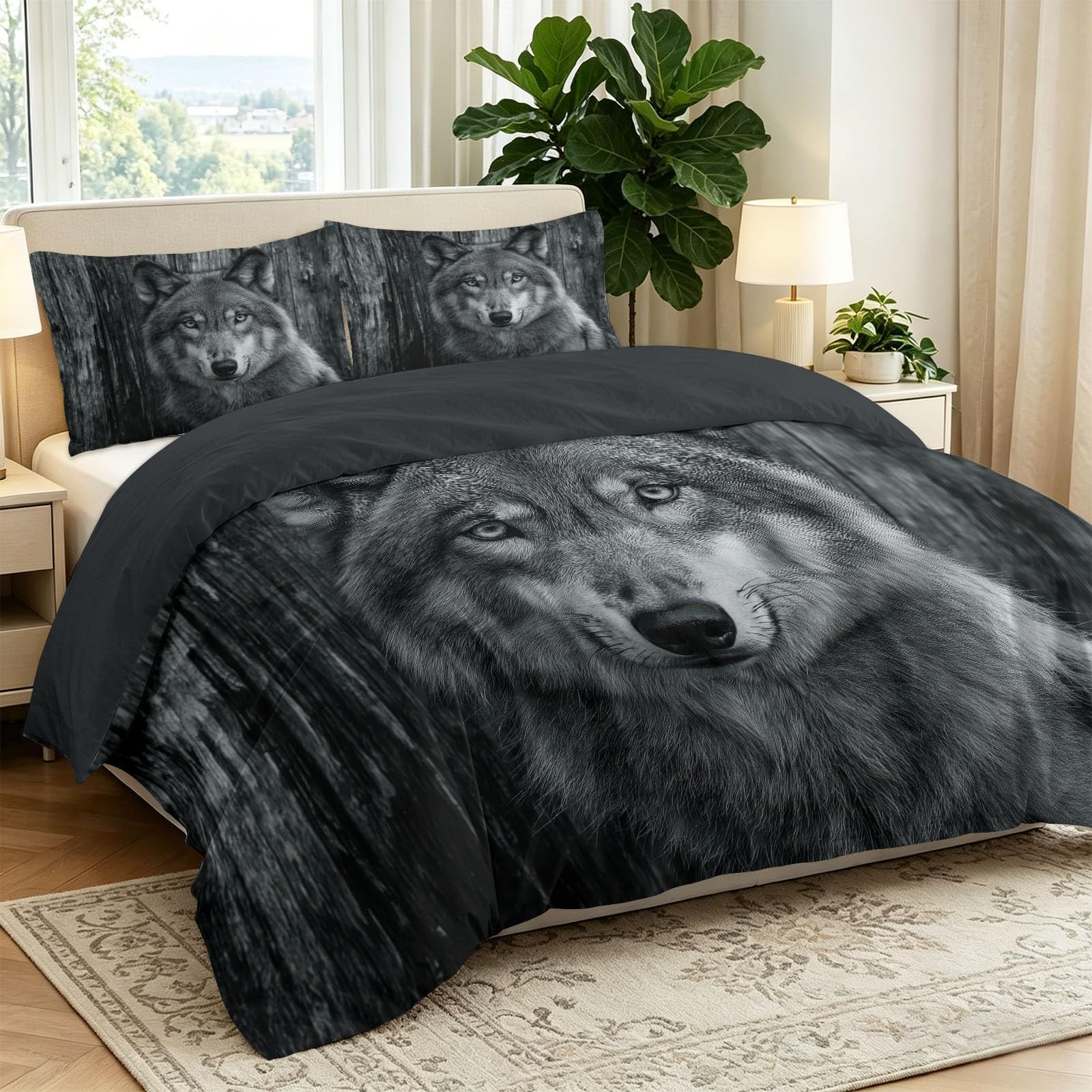 Biancheria da letto con ritratto di animali, 155 x 220 cm, reversibile, in microfibra, con chiusura lampo e 2 federe da 80 x 80 cm