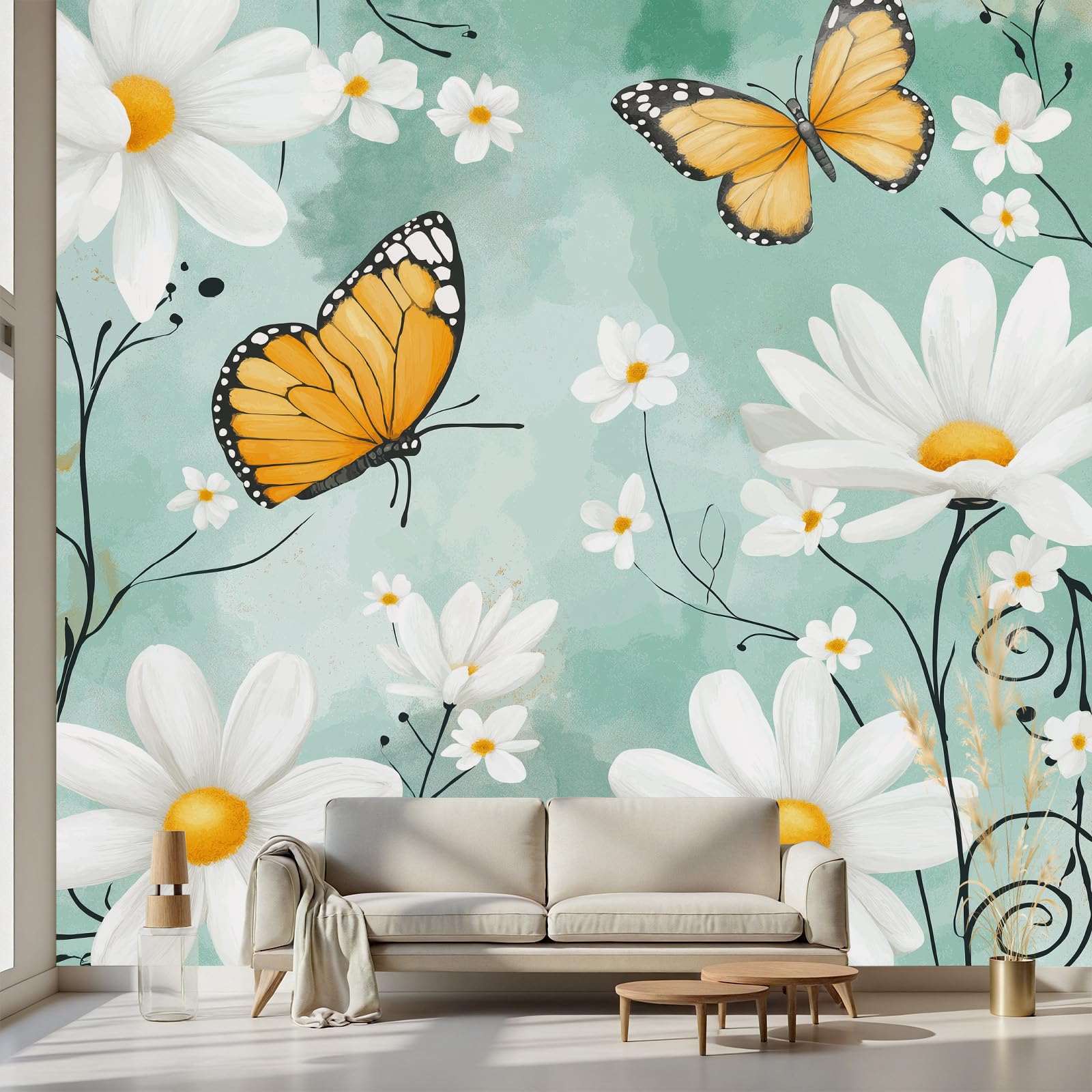 Papier peint intissé papillon floral grand format 400x280 cm pour porte et placard