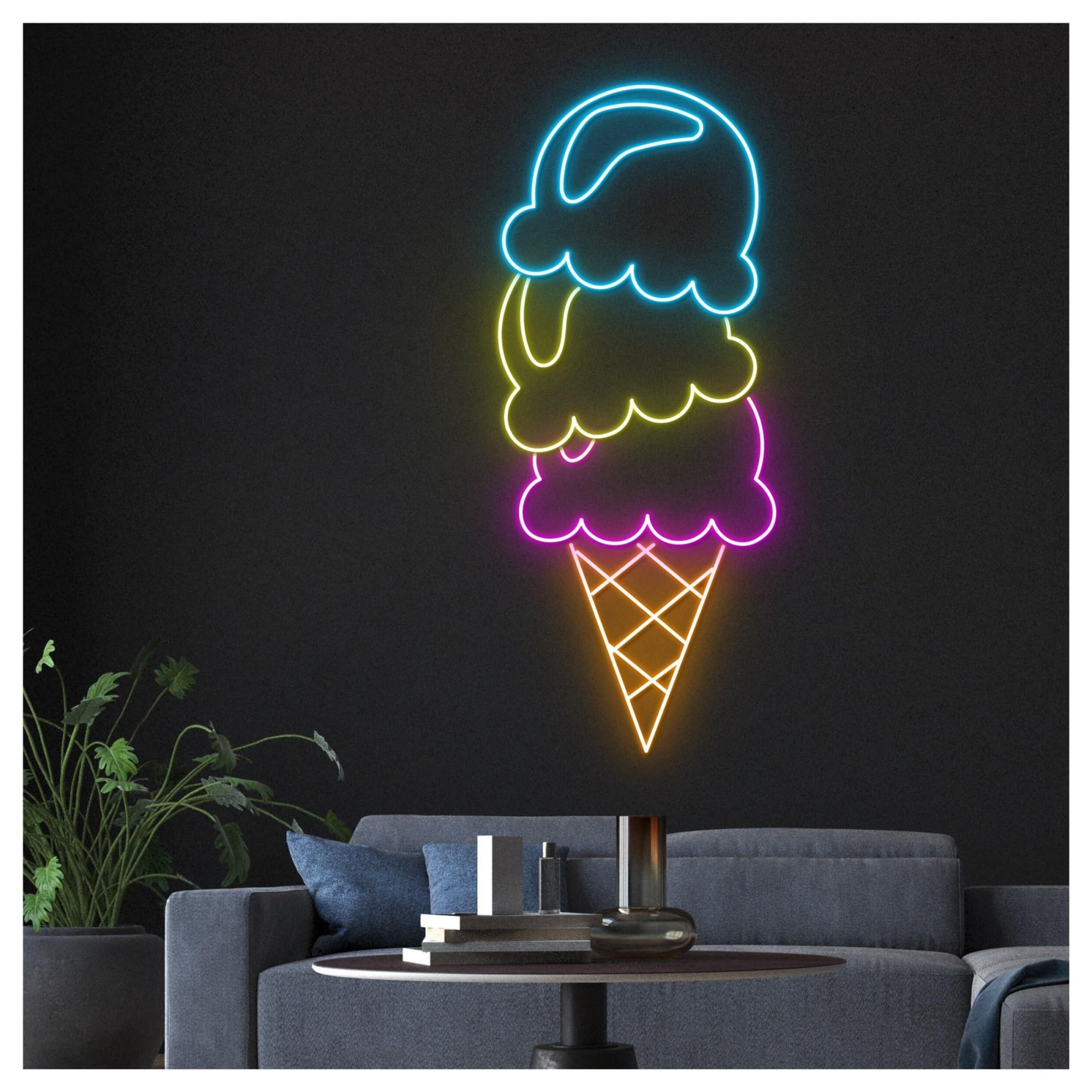 RONGCH Hanging Art Neon Signs Ice Cream Cone Neon Sign, Suitable for Cold Drink Shop Decor with Dimmable 50cm
