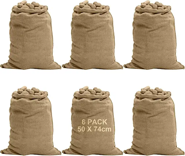 Lot de 6 sacs en toile de jute 52x74 cm - Rangement pommes de terre, légumes, café