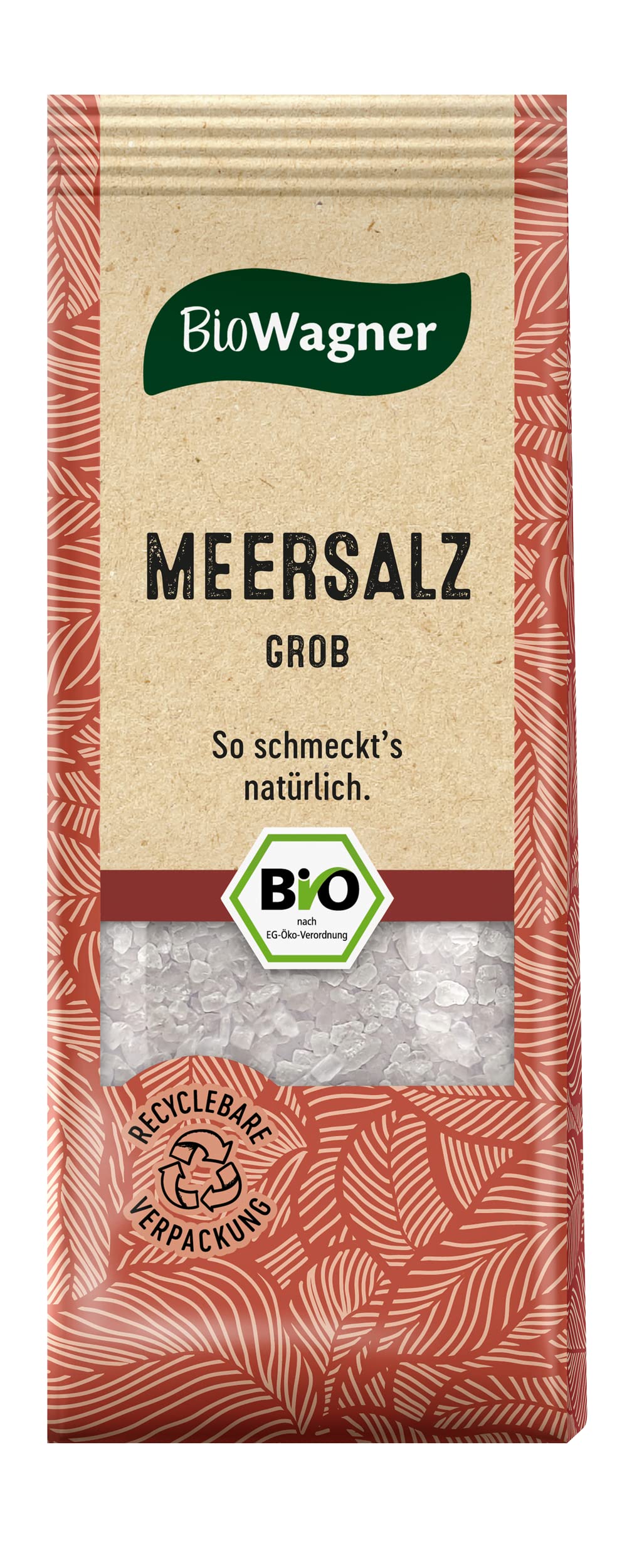 BioWagner - Bio grobes Meersalz | aus den Salzgärten des Ionischen Meeres | naturbelassene Bio-Zutaten | recyclebare Verpackung | 100 g
