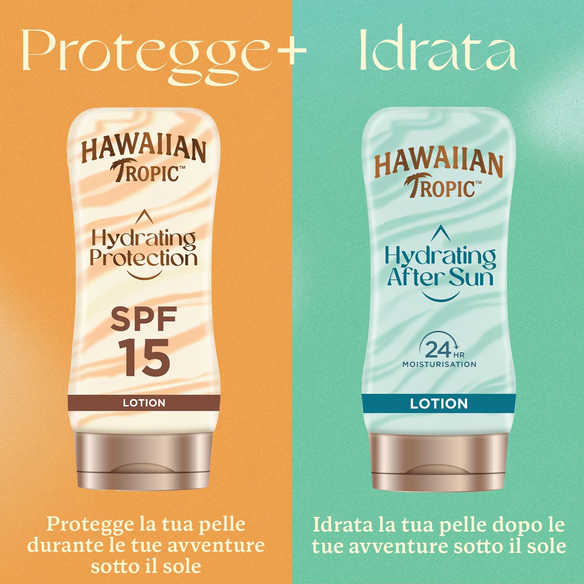 Hawaiian Tropic Lozione Solare Protettiva Idratante, Crema Resistente all'Acqua con Protezione SPF 15 UVA e UVB, Lozione Solare, 12 Ore di Idratazione con Burro di Cacao e Burro di Karité, 180 ml