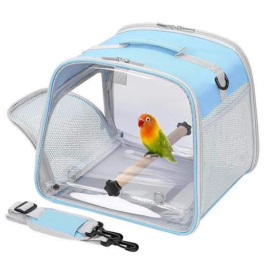 Small Bird Carrier, Large Window Travel Cage with Stand and Easy Clean Tray for Parrot Parakeet Cockatiels, Lightweight and Portable, Blue