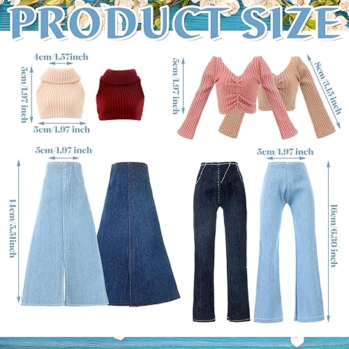 Miniatura 10 de Bencailor - Juego de 8 piezas de ropa de muñeca de 11.5 pulgadas, suéteres de algodón y pantalones de jean, accesorios para muñeca (top corto)