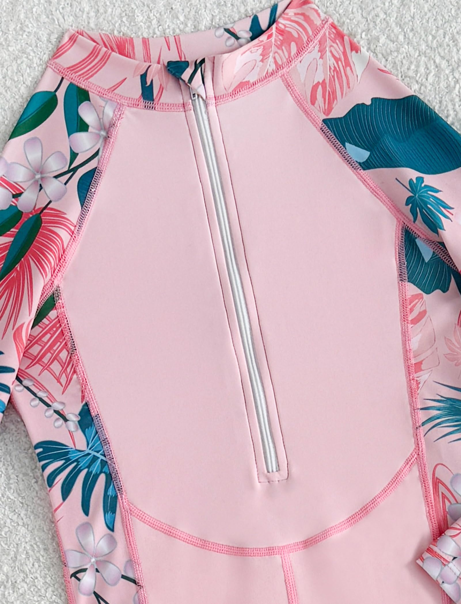 Odizli Burkini - Costume da bagno intero per bambine e ragazze, con stampa floreale, a maniche lunghe, con cerniera
