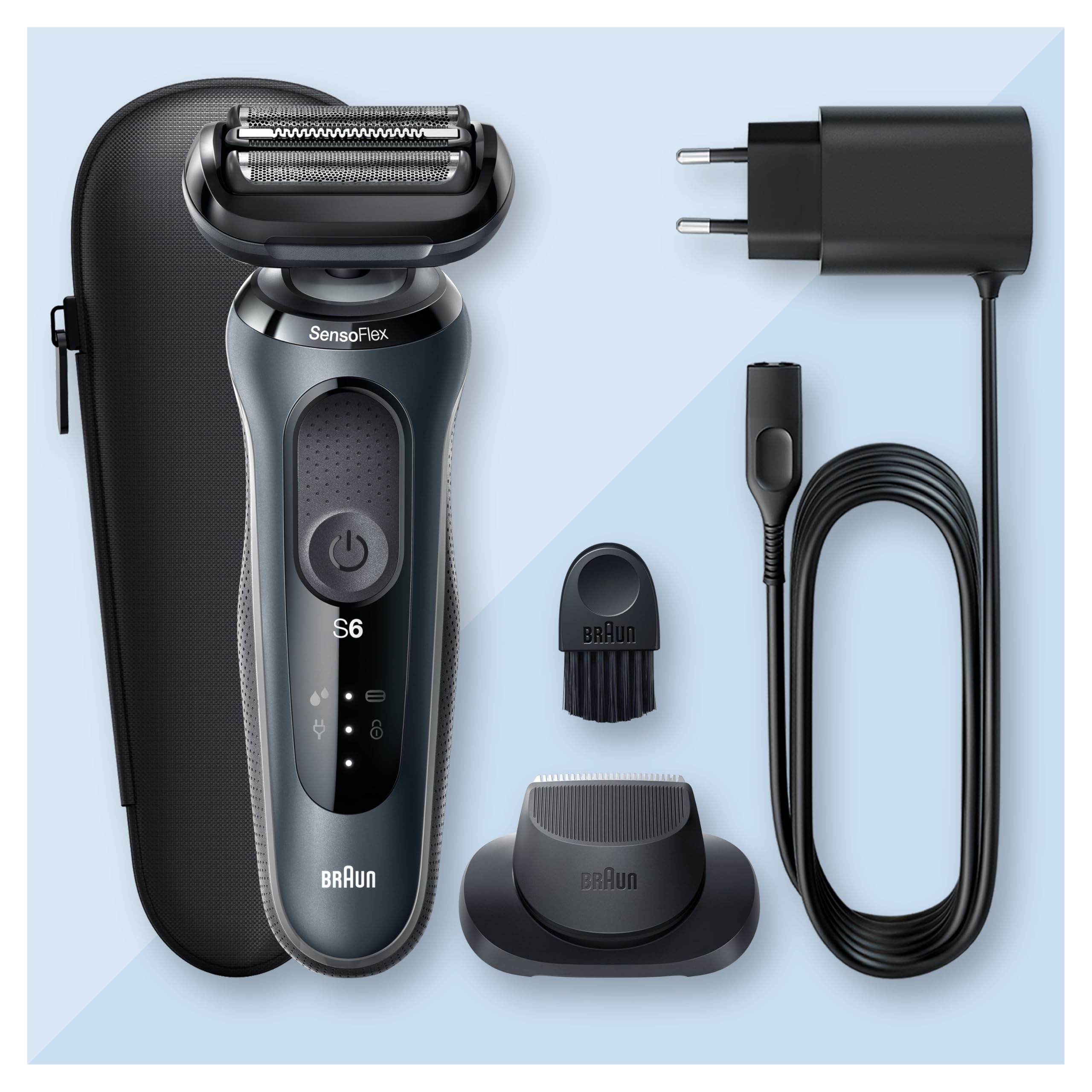 Braun Series 6 Afeitadora Eléctrica Hombre, Máquina de Afeitar Barba con Recortadora De Precisión, Uso En Seco y En Mojado, Recargable, Inalámbrica, 50 Min De Autonomía, 61-N1200s, Gris