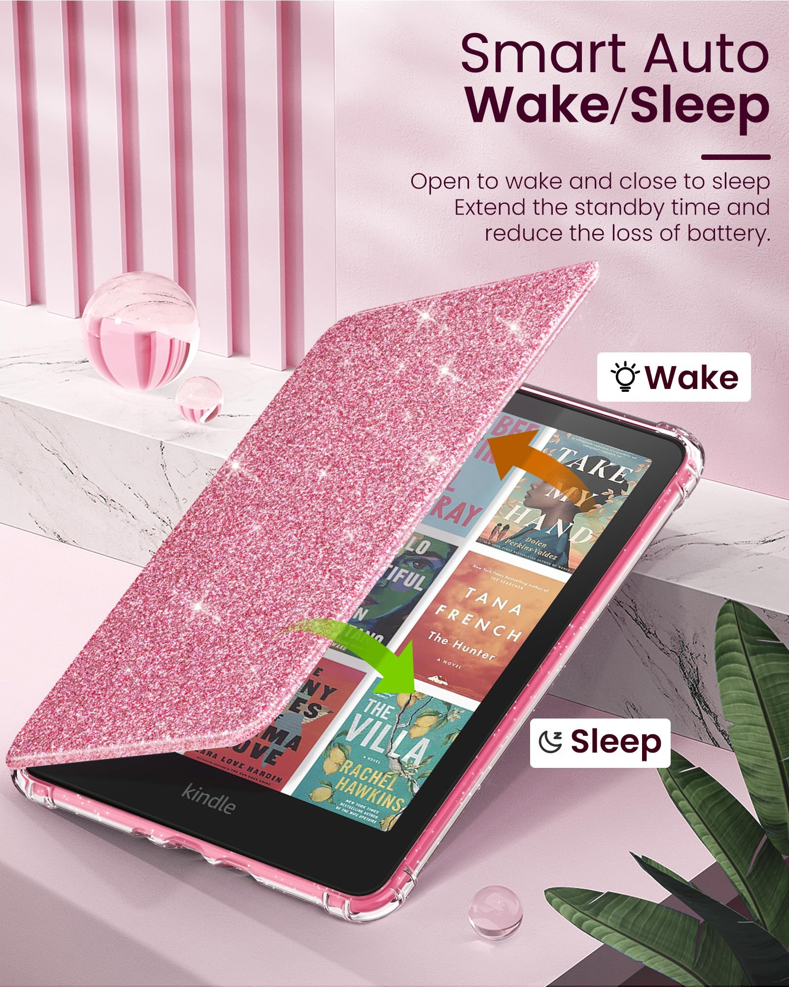 MoKo Custodia per Kindle Paperwhite 12a Gen 2025/2026 & Kindle Colorsoft 2024/2025, Copertura Posteriore TPU Trasparente Morbido Flessibile Scintillante, Glitter Rosa