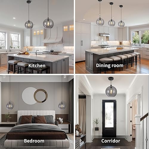 Miniatura 5 de Luces colgantes de cristal gris, iluminación de isla de cocina, globo colgante, lámparas colgantes modernas para cocina, isla, dormitorio, sala de