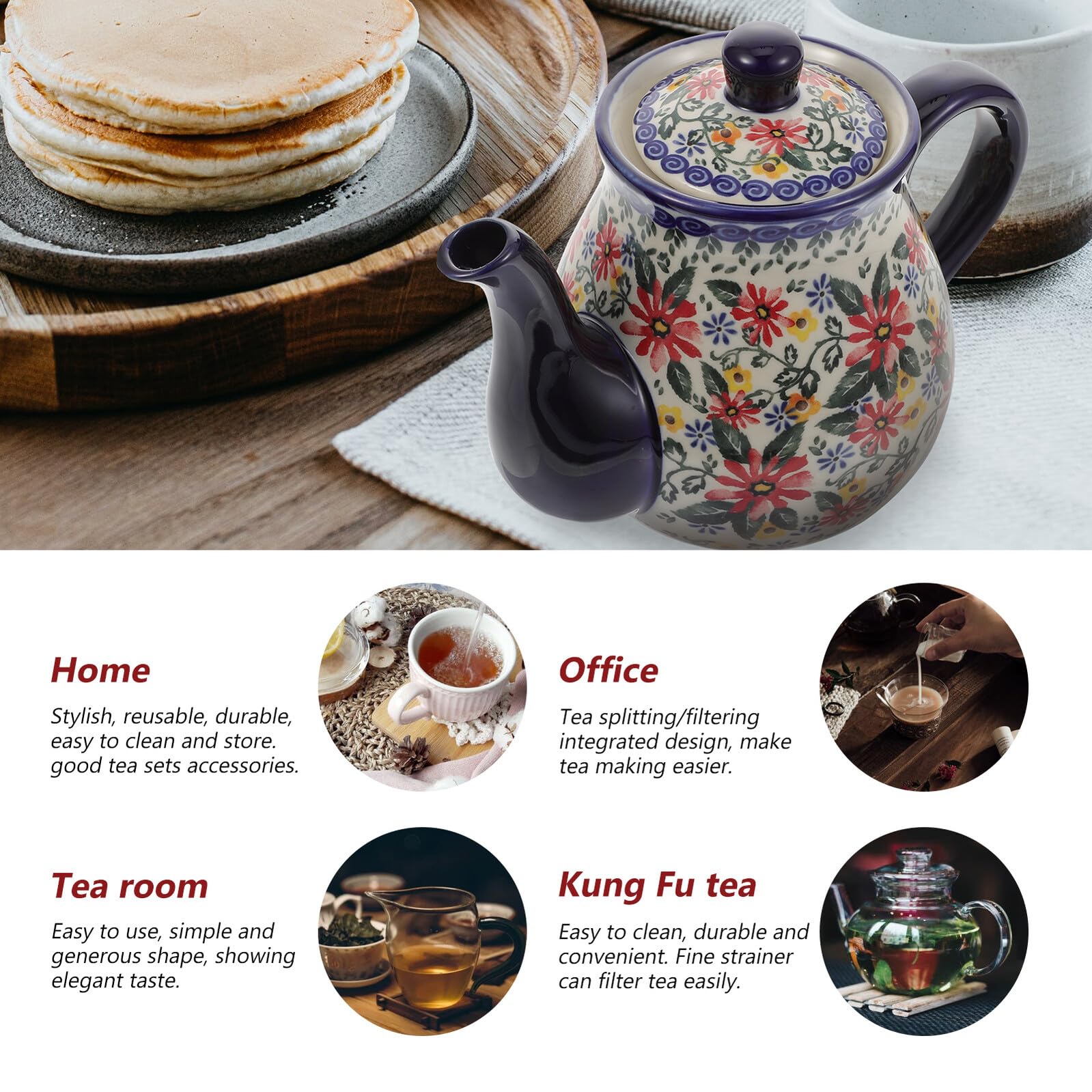 Ipetboom Tetera de Cerámica Resistente al Calor Hogar, Diseño Elegante y Fácil de Sostener, Adecuado Suministro de Té Cocina