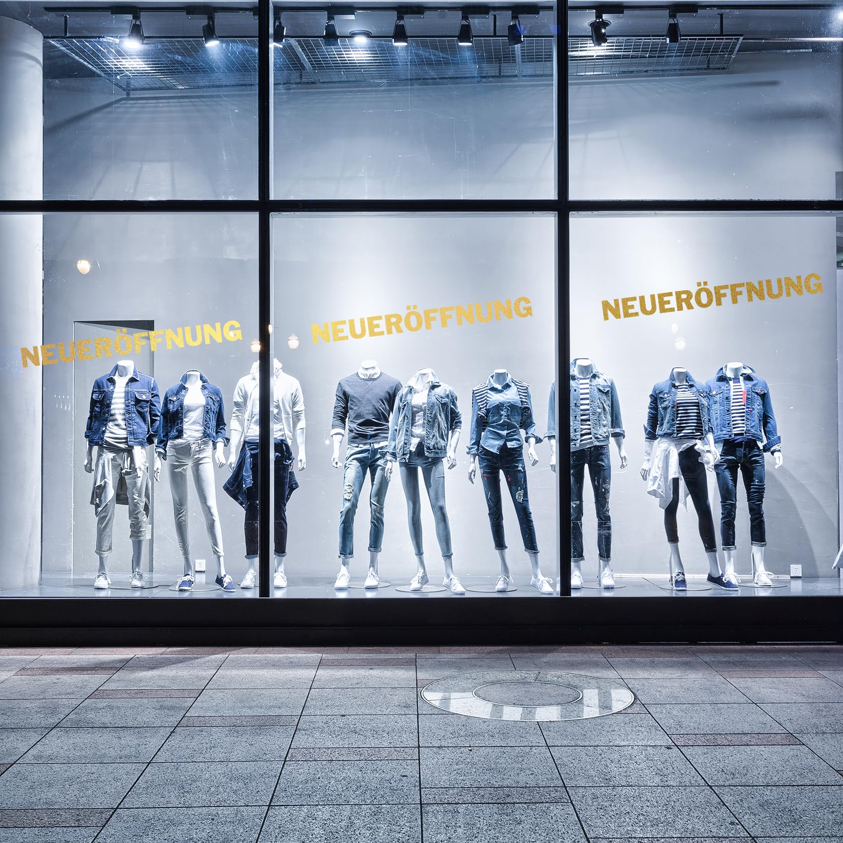 Finest Folia 4X Neueröffnung Schriftzug Set Aufkleber für Schaufenster Laden Geschäft Fenster Sticker Werbung selbstklebend wetterfest KX046 (Motiv 01, Gold Metallic)