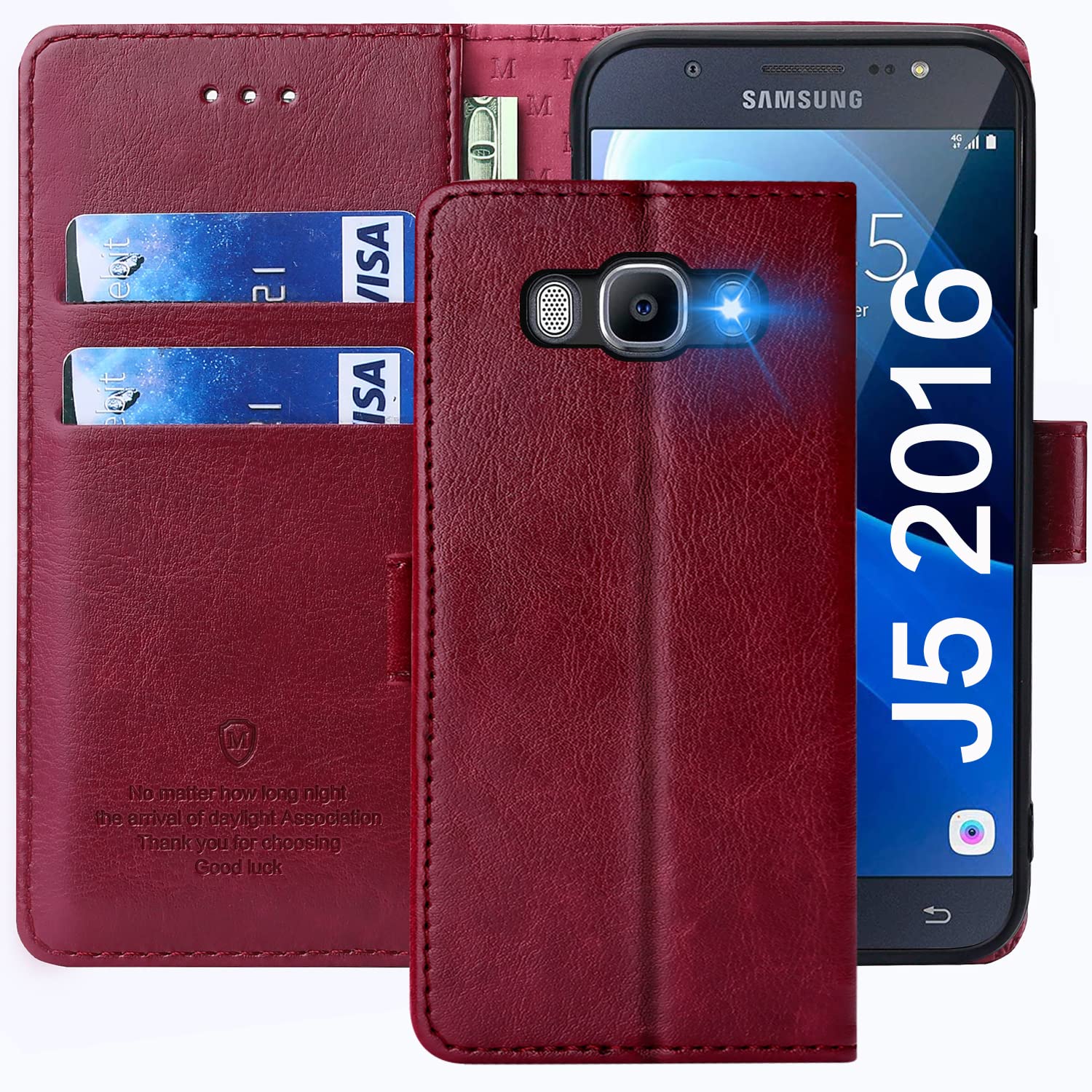 FMPCUON Funda para Samsung Galaxy J5 2016,Funda Libro Galaxy J5 2016 Funda con Tapa,Cuero Carcasa Magnético Funda Cartera Móvil para Samsung Galaxy J5 2016, Rojo