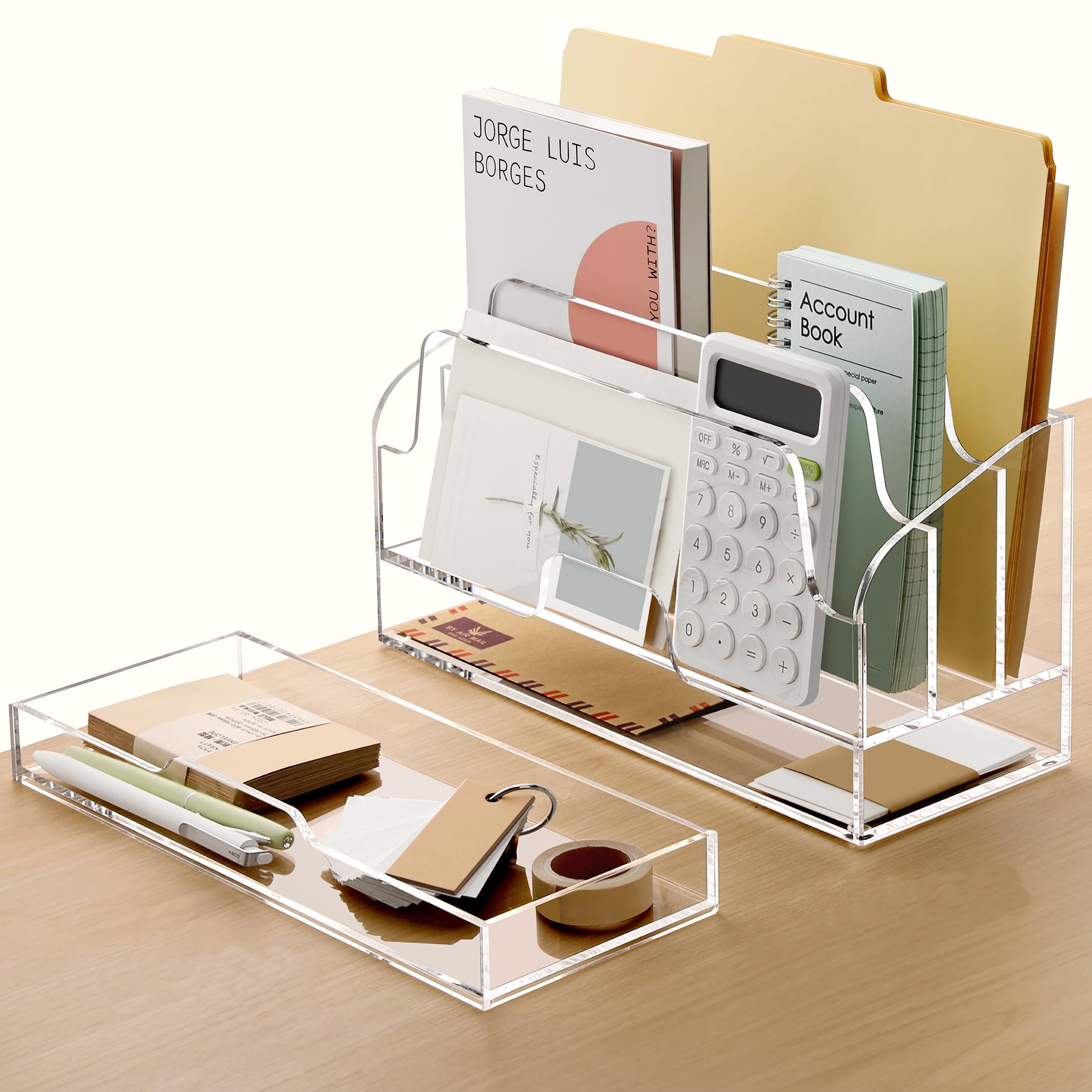 Organizer per posta in acrilico trasparente con cassetto, 4 scomparti, organizer da scrivania per cartelle Manila, forniture per ufficio, banconote e lettere, elegante portaoggetti da tavolo per casa