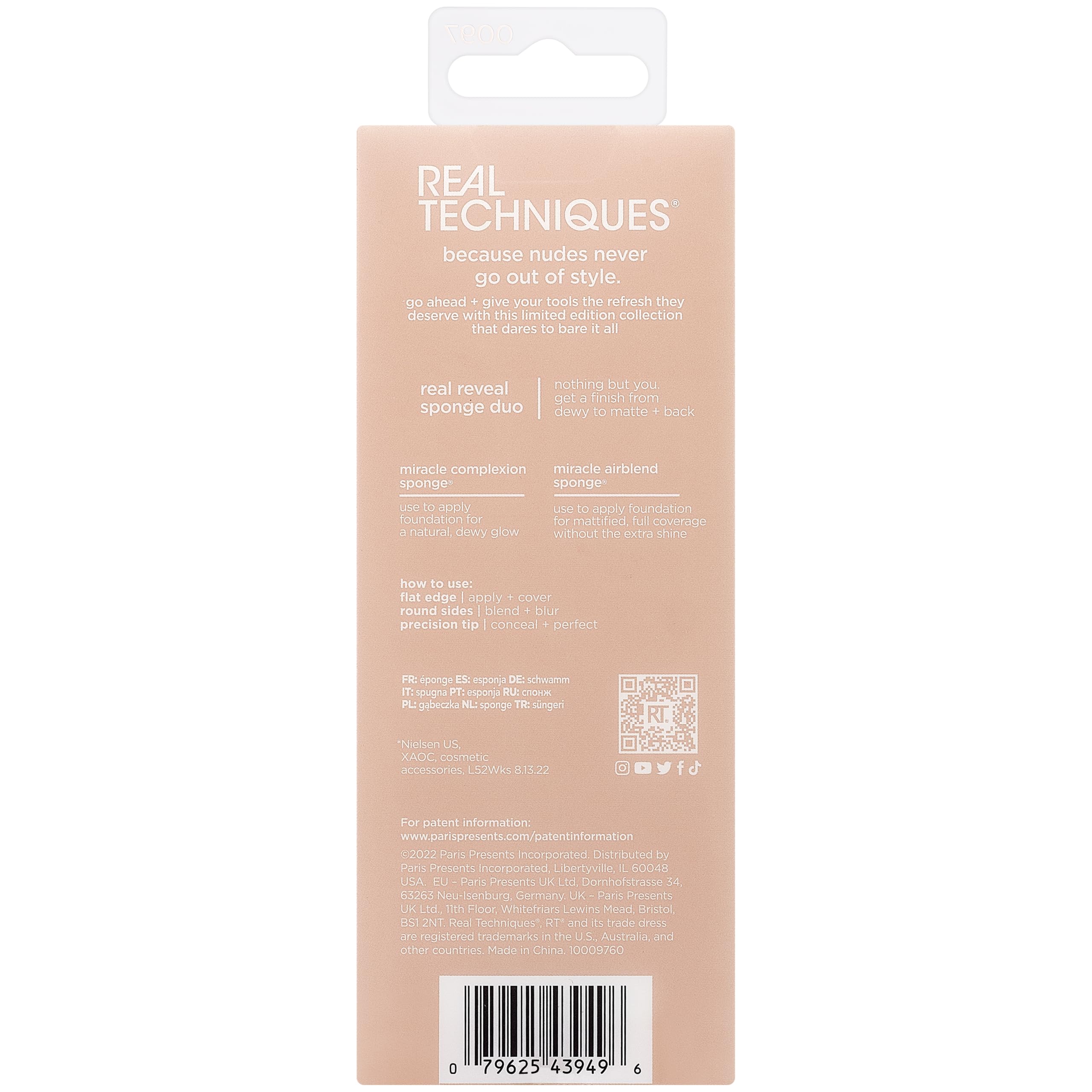 Real Techniques New Nudes Real Reveal Sponge Duo, gąbki do makijażu do podkładu, do zroszonego lub matowego makijażu, oferuje lekkie, średnie lub pełne pokrycie, pianka bez lateksu, 2-częściowy zestaw