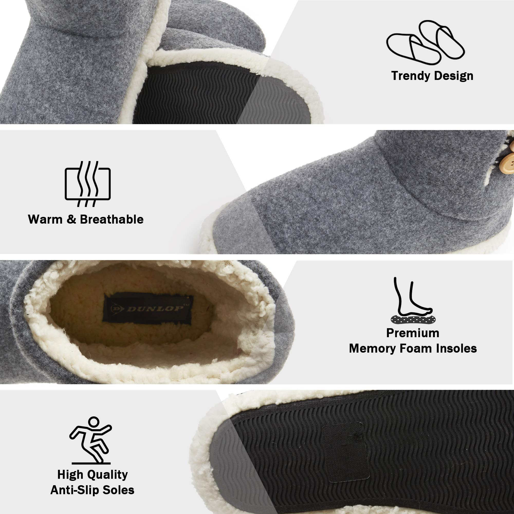 DUNLOP Pantofole Uomo a Stivaletto Invernali Peluche da Casa Ciabatte Memory Foam Antiscivolo 41-46