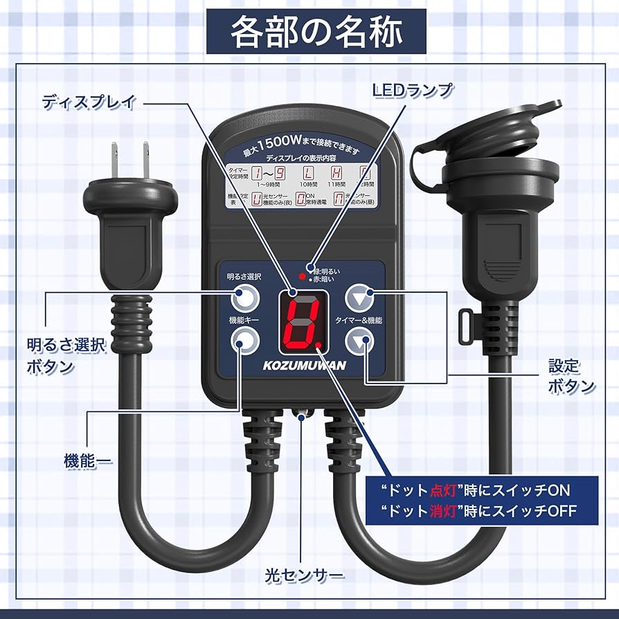 Amazon.co.jp: タイマーコンセント 消灯時間設定 自動点灯 ガーデン