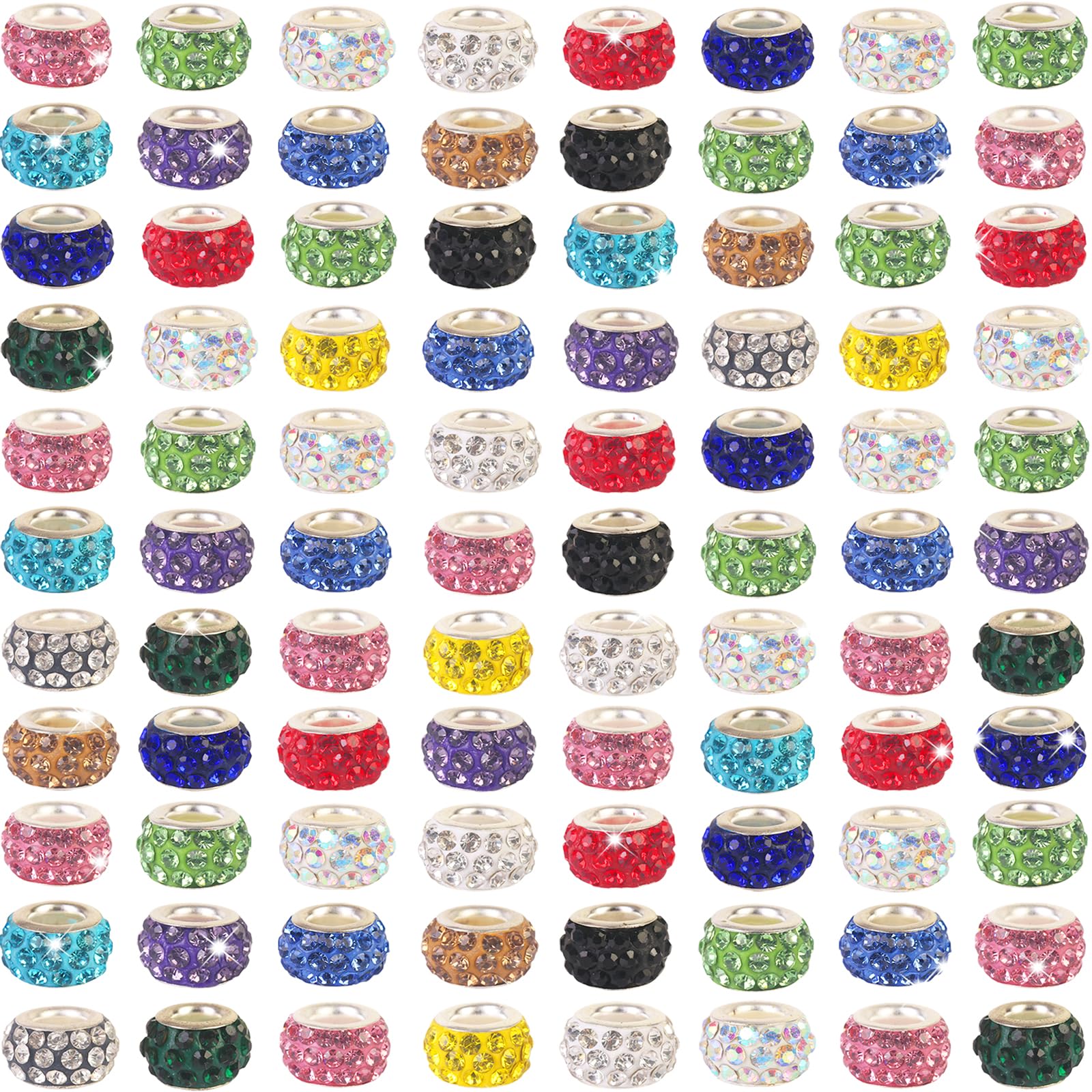400 cuentas de agujero grande, cuentas europeas de diamantes de imitación de colores mixtos, varita de hadas de agujero grande, cuentas espaciadoras para manualidades, abalorios, pulseras, collares,