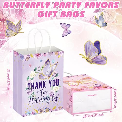 Miniatura 2 de Outus 24 bolsas de regalo de mariposa para fiestas, bolsas de papel de regalo de mariposa con asas, morado, azul, rosa, primavera, agradecimiento,