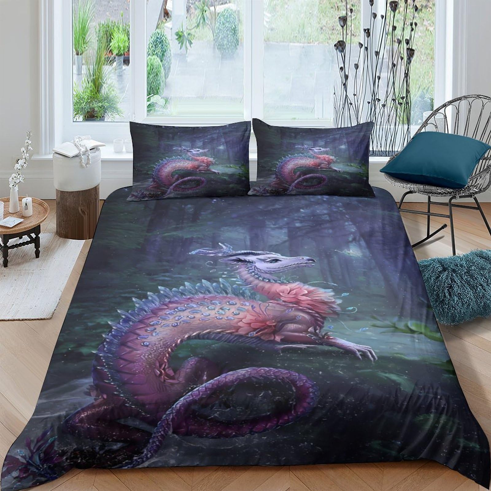 Ctjqhvkz Style-2 3D Printed Fantasy Dragon Fitted Sheet Microfiber Soft Breathable Forest Art Mattress Cover For Bedroom Decor Single（135X200cm）