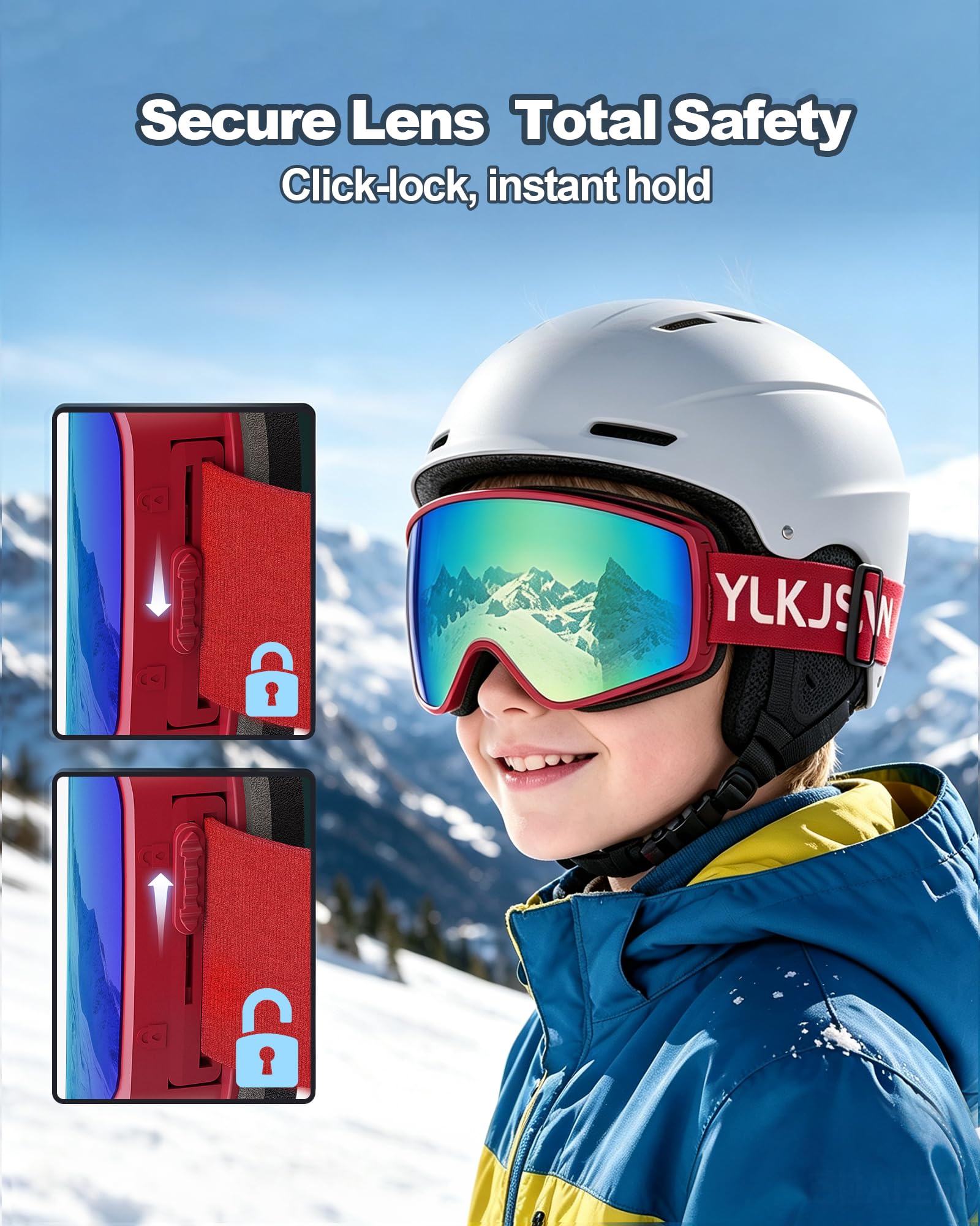 Gogle narciarskie dla dzieci, dwuwarstwowe soczewki, przeciwmgielne i odporne na zarysowania, 100% ochrona przed promieniowaniem UV, gogle snowboardowe dla chłopców i dziewcząt, skutery