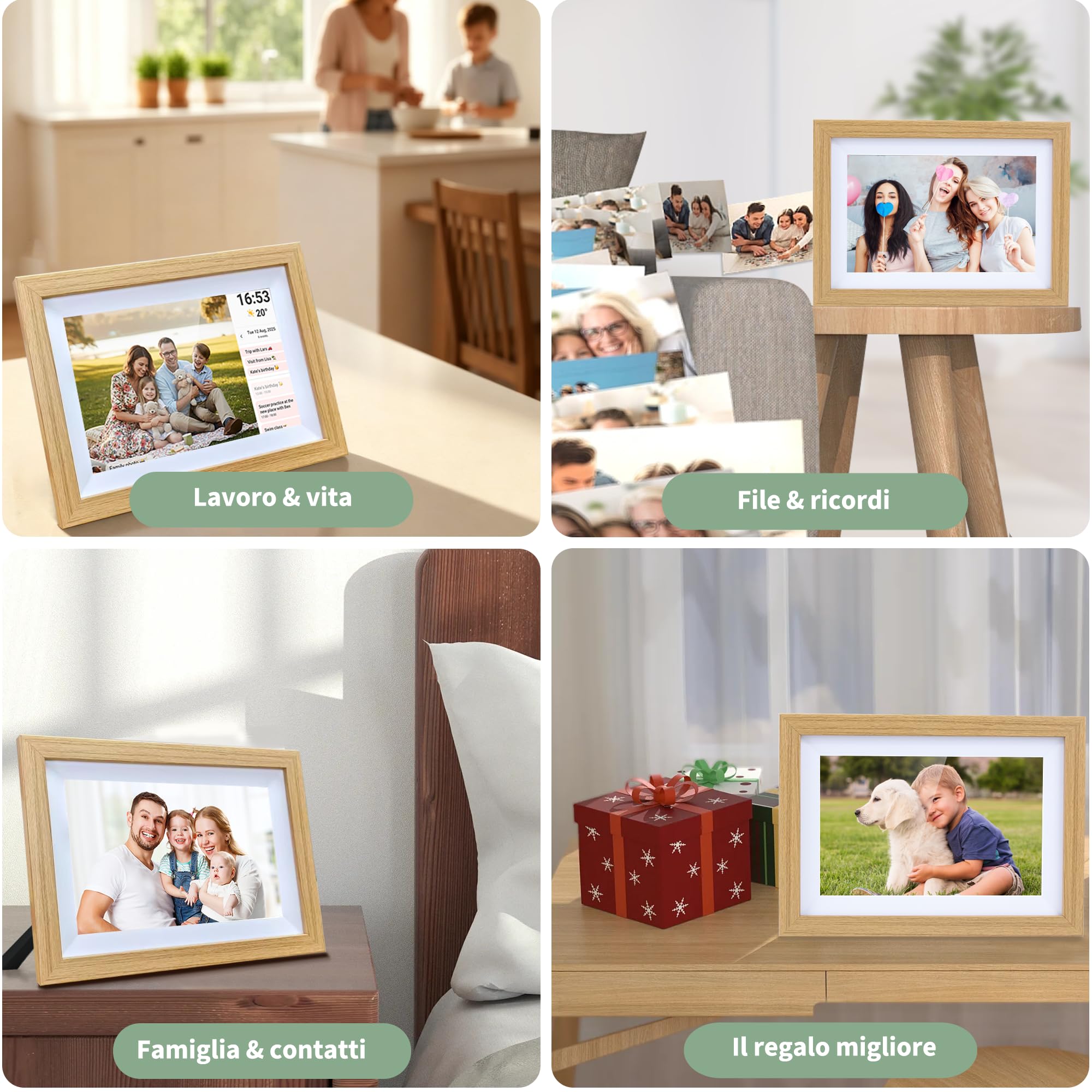 Veidoo Frameo 10 1 Pollici 32GB WiFi Cornice Foto Digitale 1280x800 IPS Touchscreen Rotazione Auto Condividi Foto Video tramite App Sincronizza Calendario Famiglia