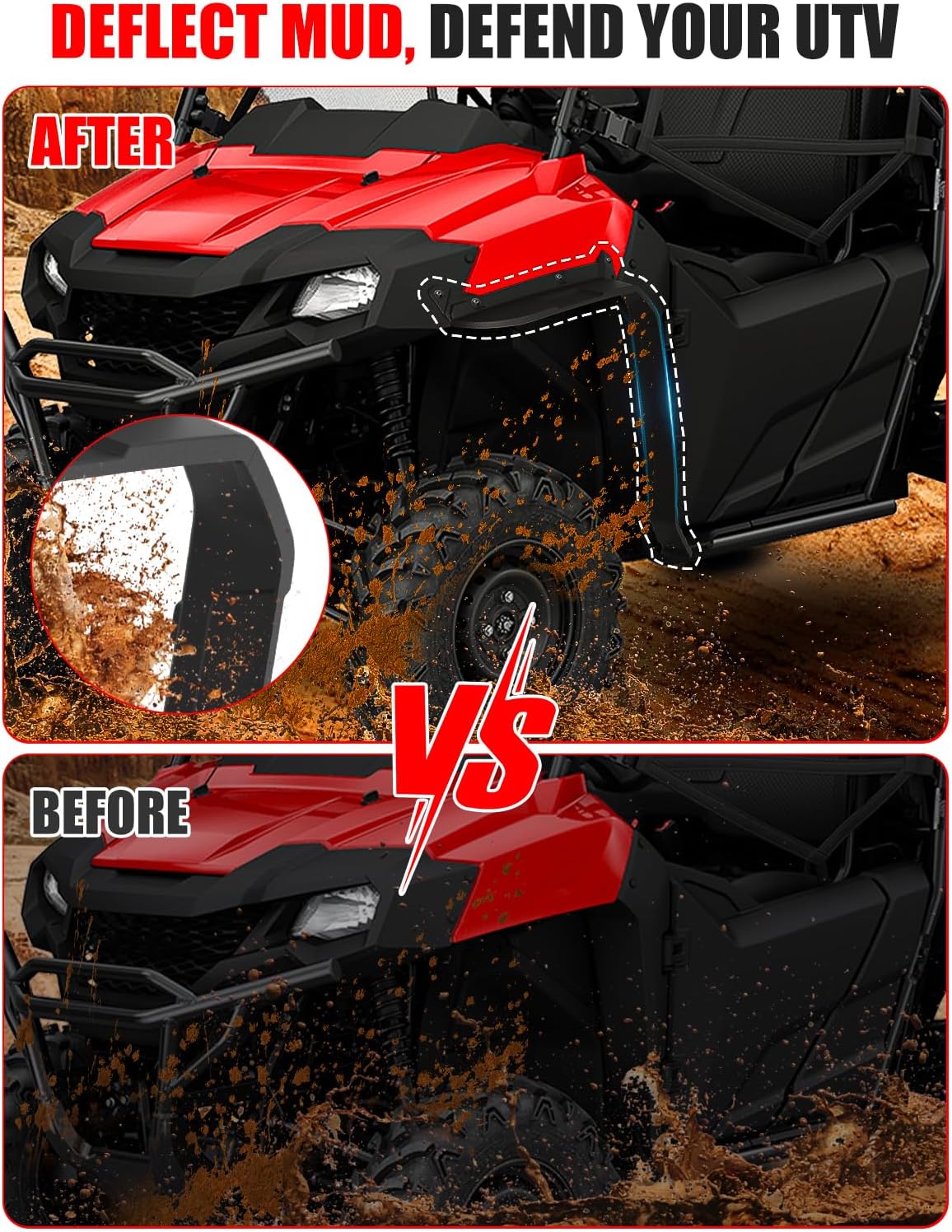 Front Fender Flares for Honda Pioneer 700-2 700-4 14-21, Combined Front Mud Guard Extension Mud Flaps for Honda Pioneer 700 2P 4P 2014-2021 Accessories, 1Pair Replace# 08P70-HL3-600