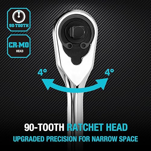 Miniatura 5 de DURATECH Trinquete de mango extra largo de 14 pulgadas, llave de trinquete de 90 dientes con mango de 8 pulgadas y cabeza cerrada, mango de