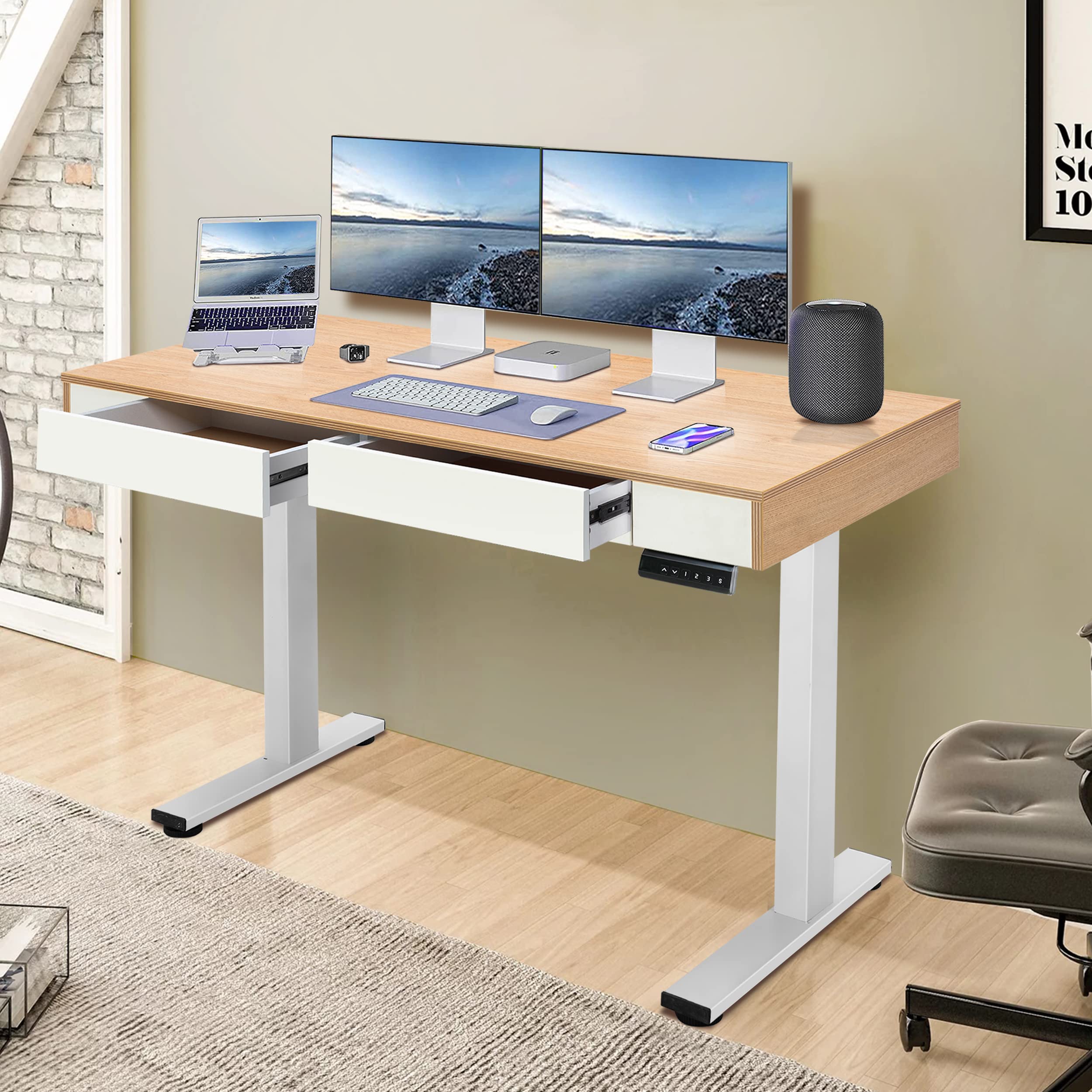 Buy Height Adjustable Electric Standing Desk With 2 Drawers, Stand Up