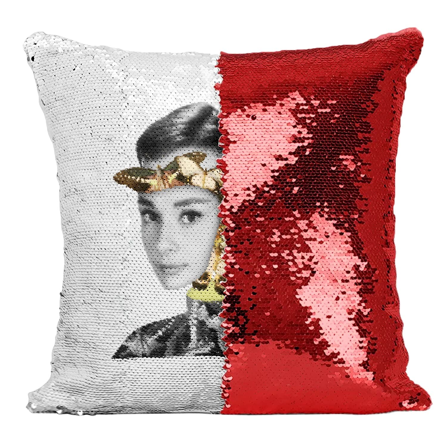 Coussin sequin paillettes rouge papillon actrice pour deco salon