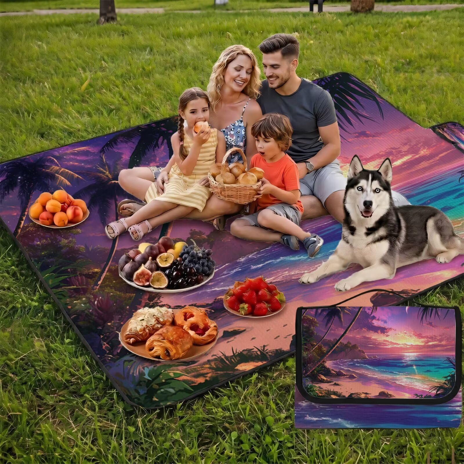 Grande Coperta de Picnic 200x300 cm, Luna Manta Picnic Impermeable Anti-Sabbia Manta de Playa Pieghevole, Outdoor Picnic Blanket per Spiaggia, Camping, Giardino, Trekking - spiaggia (2) UZ-907