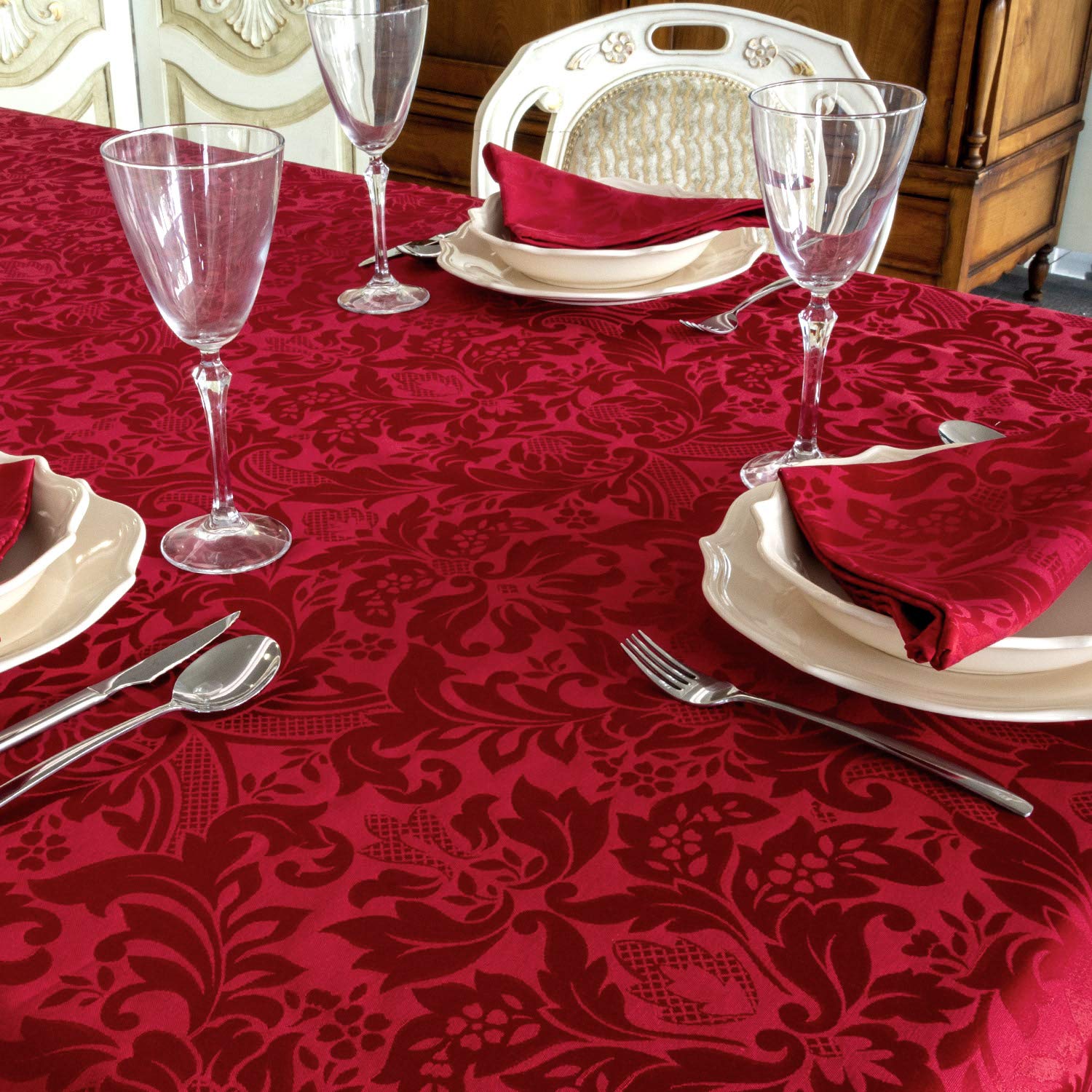 BGEUROPE Mantel - Antimanchas - Bordeaux - Ref. Milano - 150cm x 350cm