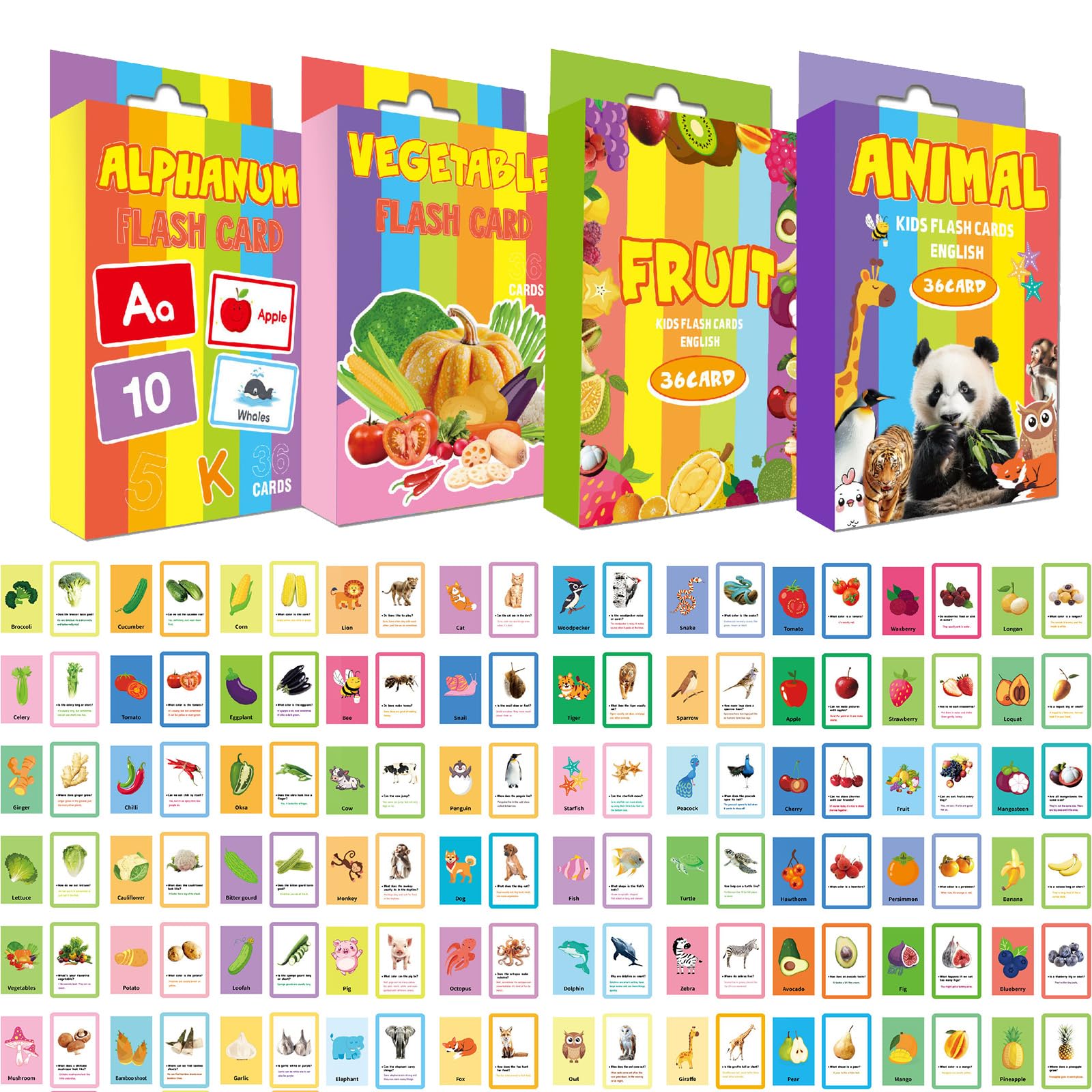 Flash Cards for Toddlers Boys Girls, Preschool Early Development Educational Card with Alphabet Numbers Animals Fruits Vegetables, Learning Activity Game for Kids Age 2-6 Home School Kindergarten