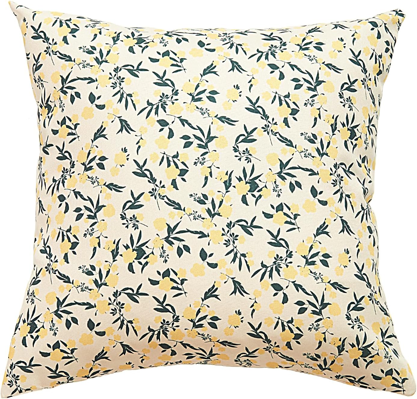 Winter Outdoor Waterproof Throw Pillow Covers, Set of 2 18"x18" Decorative Pillowcases for Chair Patio Garden Couch Tent Balcony Sofa, Green Leaves with Small Yellow Flowers